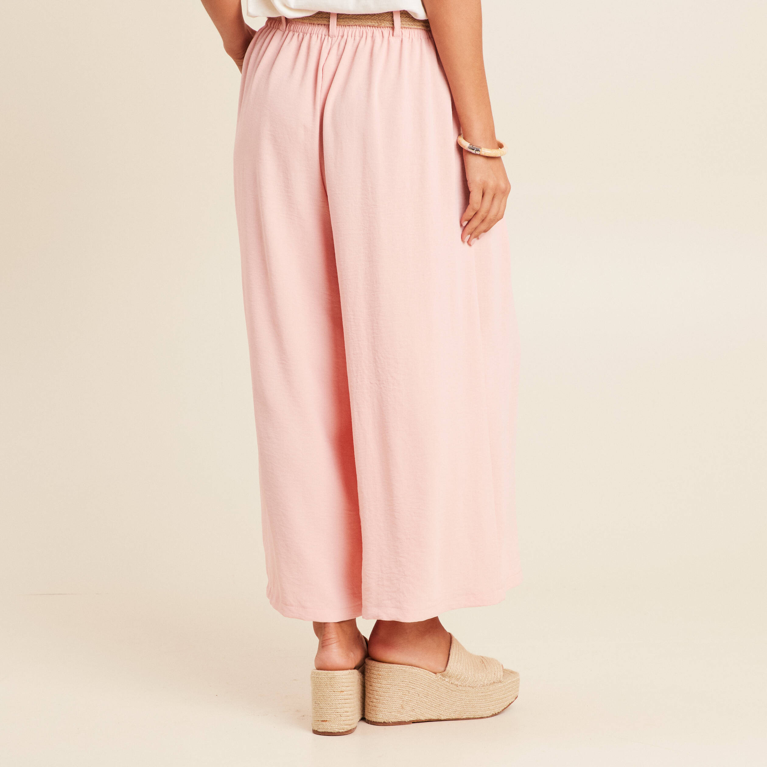 pantalon jupe culotte large rose saumon femme Pantalon jupe-culotte large rose saumon femme
