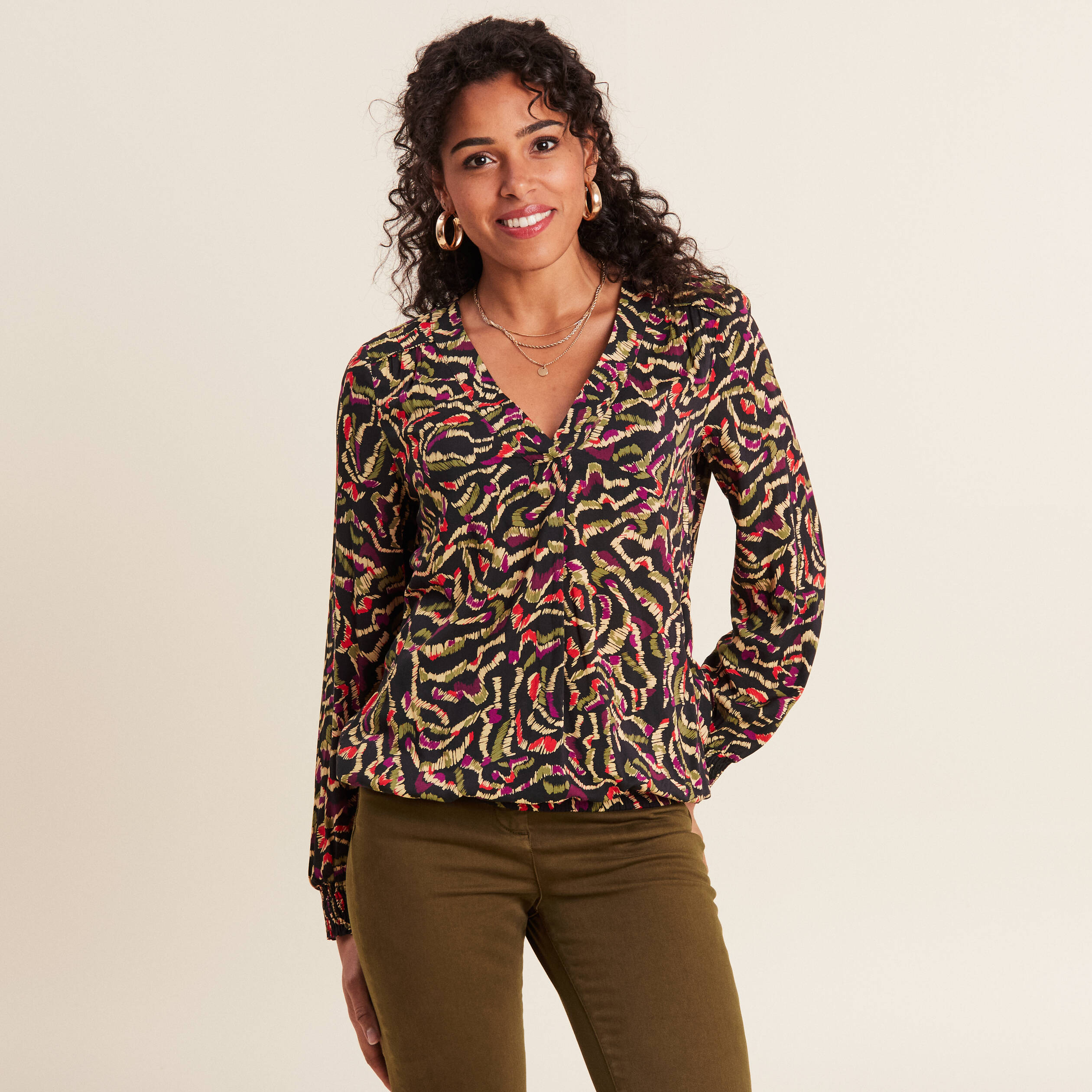 Blouse manches longues vert kaki femme