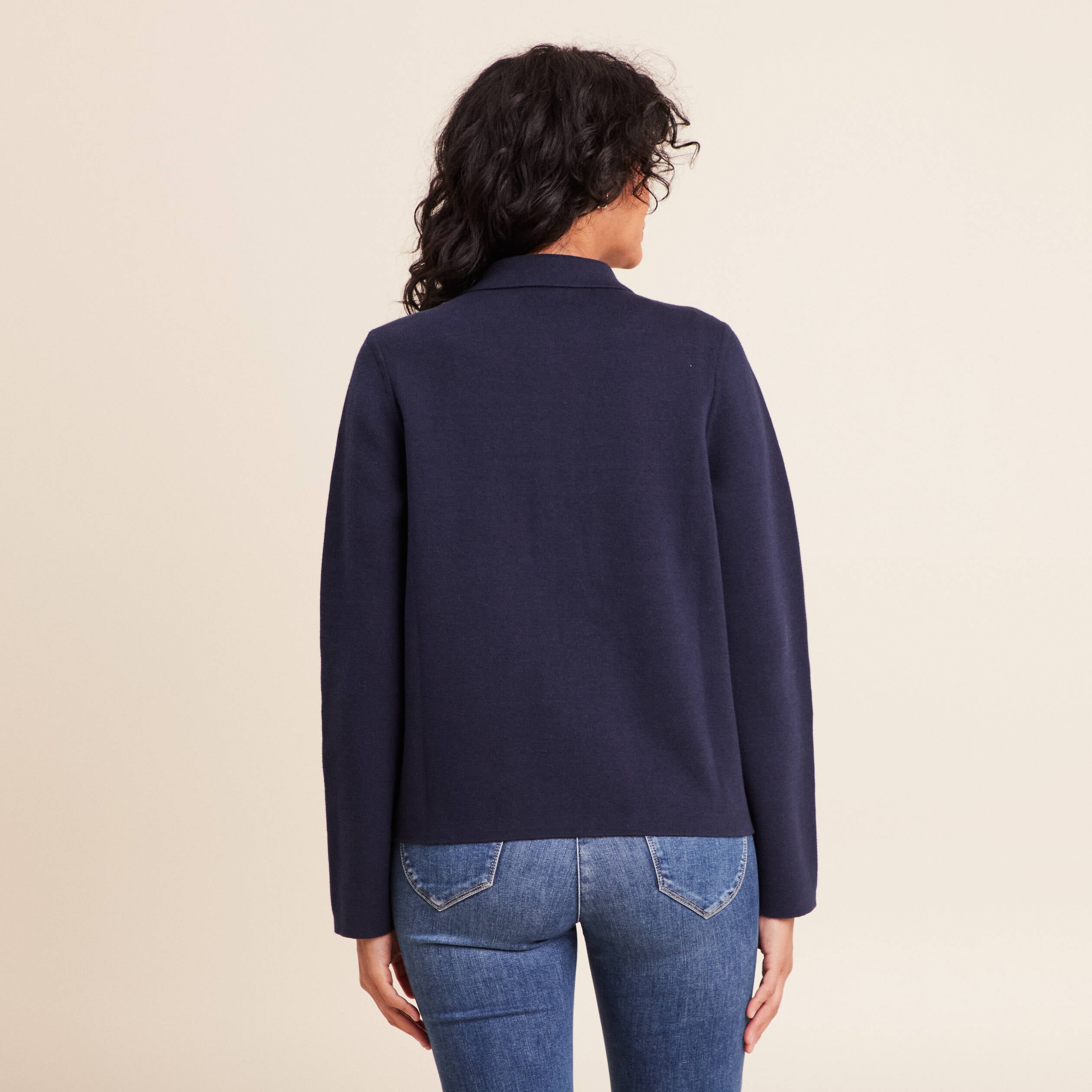 Gilet r&eacute;versible manches longues bleu femme