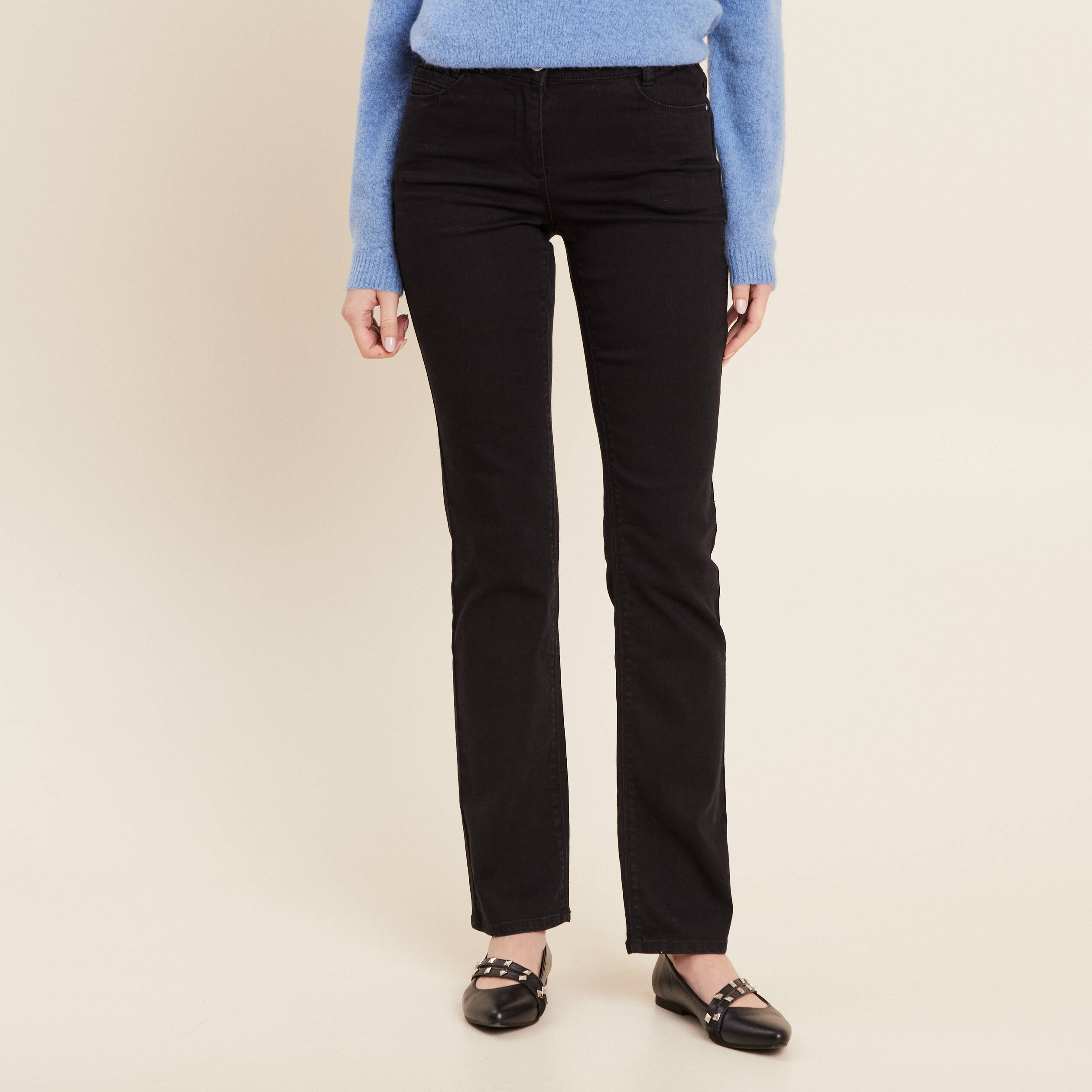jean droit taille basculee noir femme Jean droit taille basculée noir femme