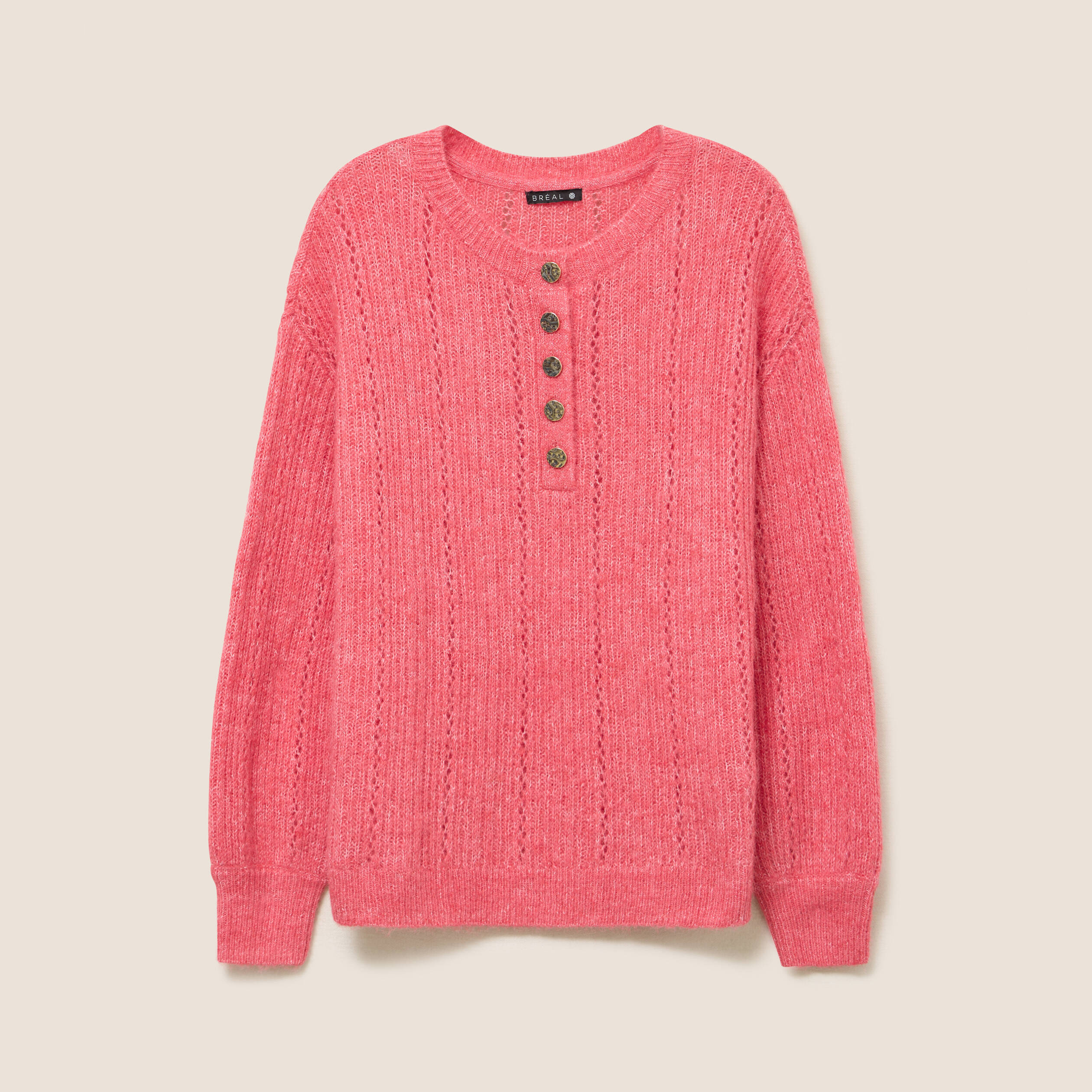Pull col tunisien manches longues rose femme