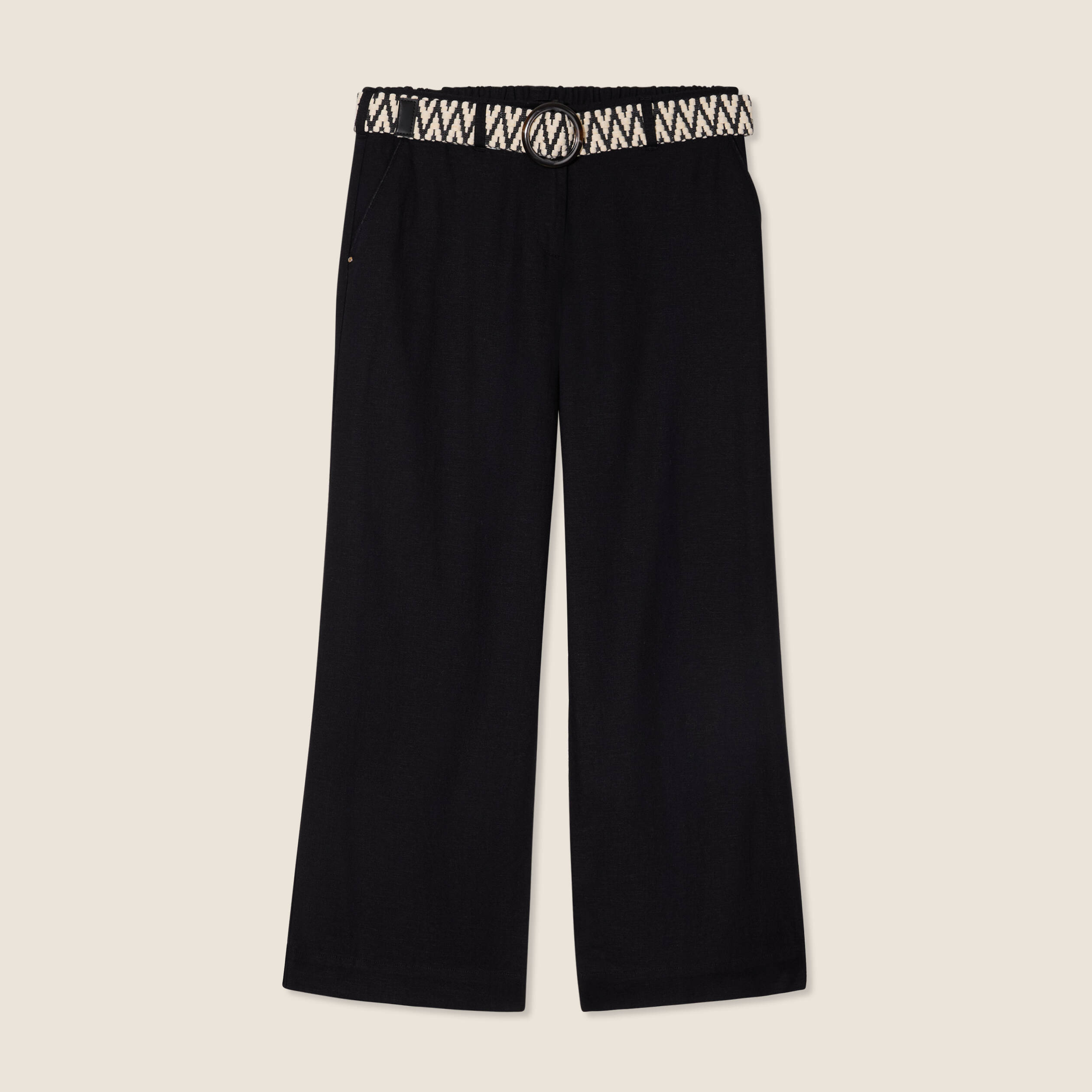 Pantalon large 7/8ème ceinturé noir femme