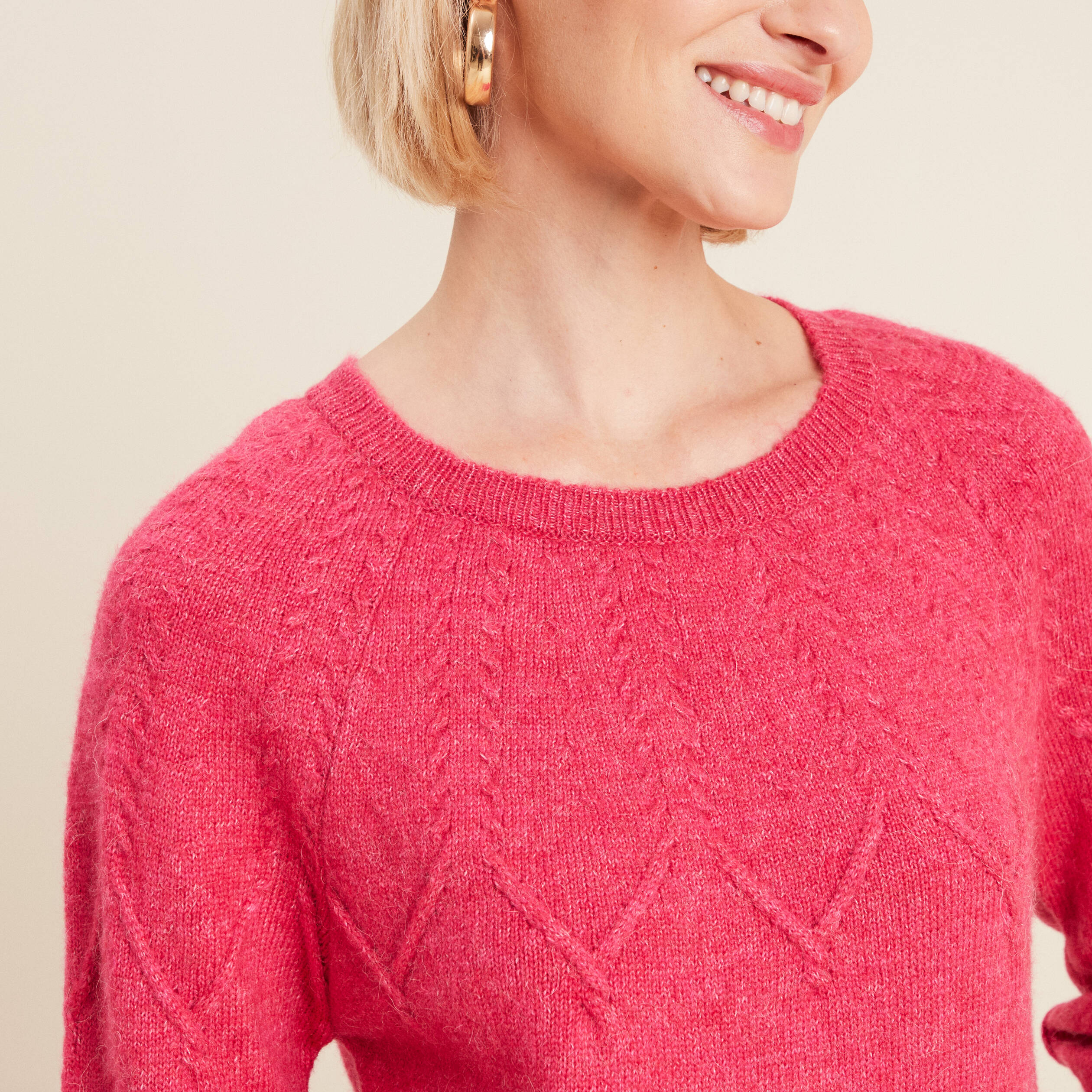 Pull manches longues rose framboise femme