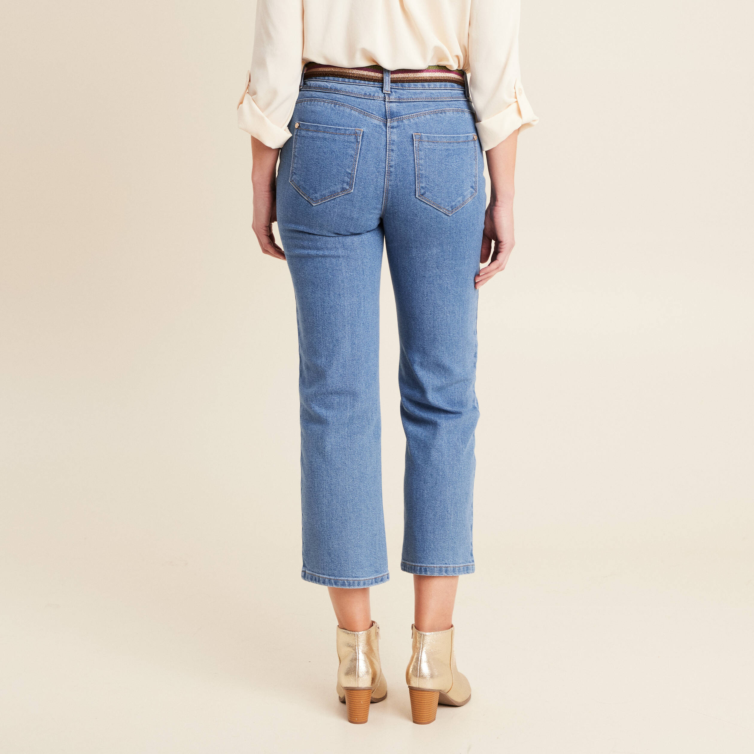 Jean large ceinturé denim double stone femme