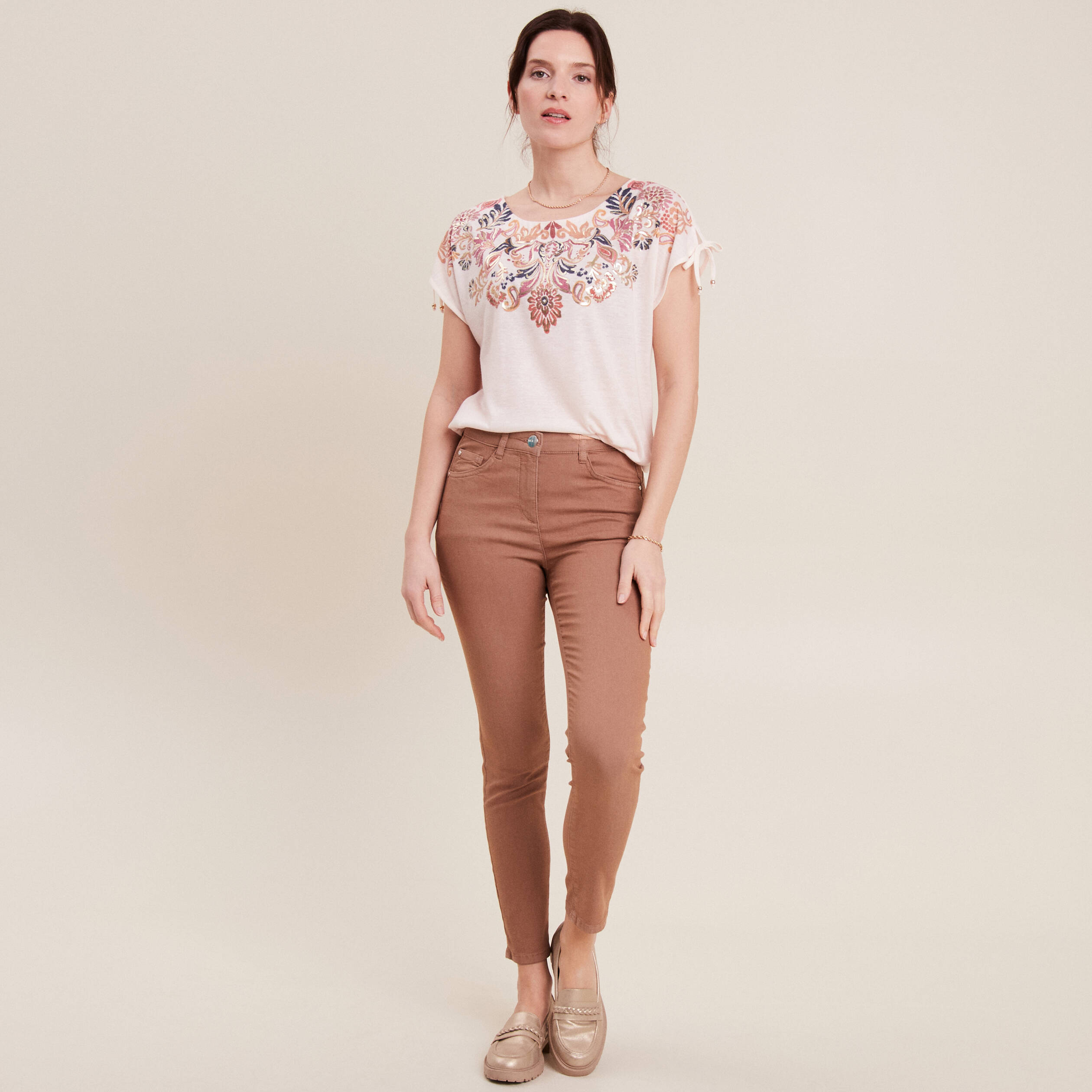 T-shirt manches courtes ecru femme