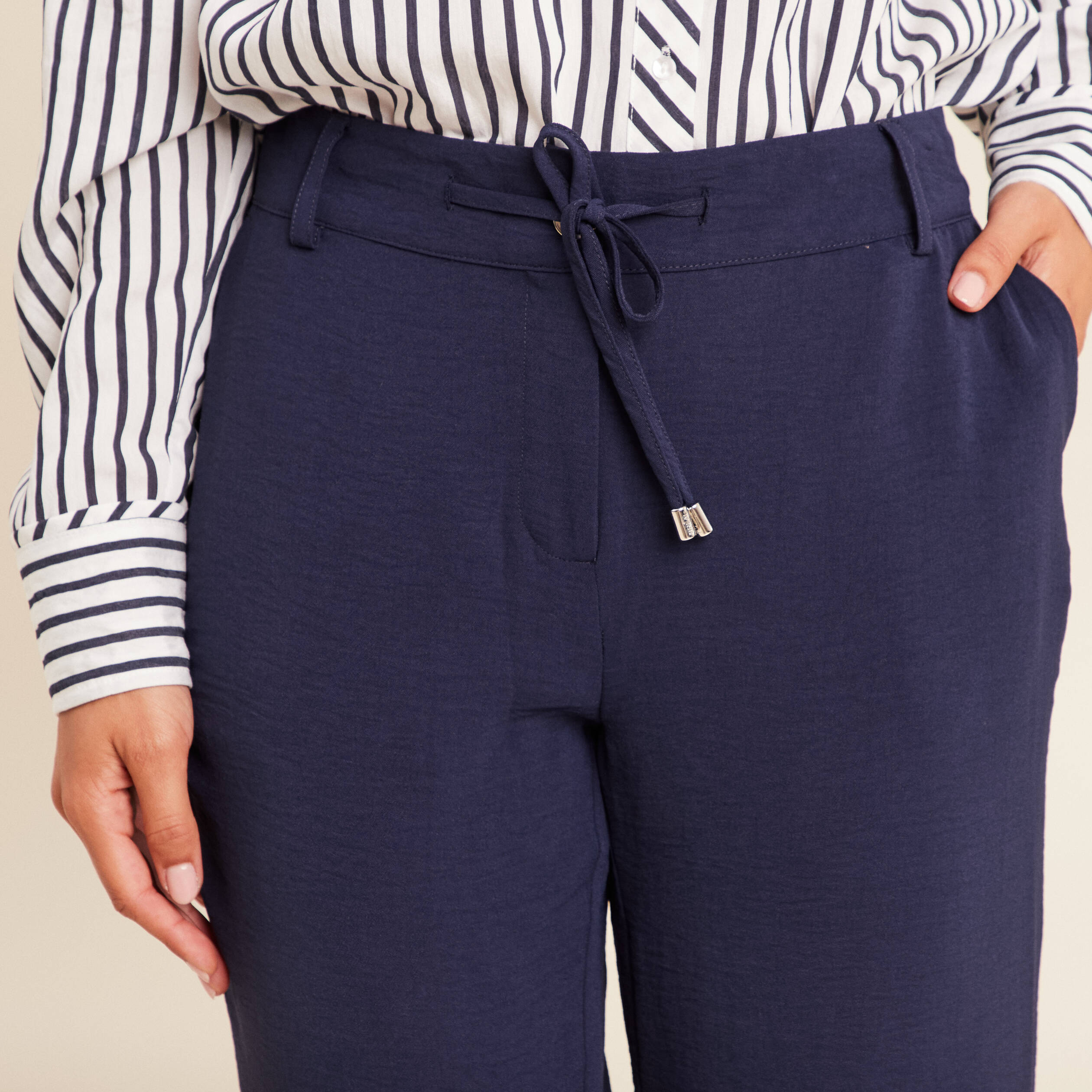 Pantalon large taille standard bleu foncé femme