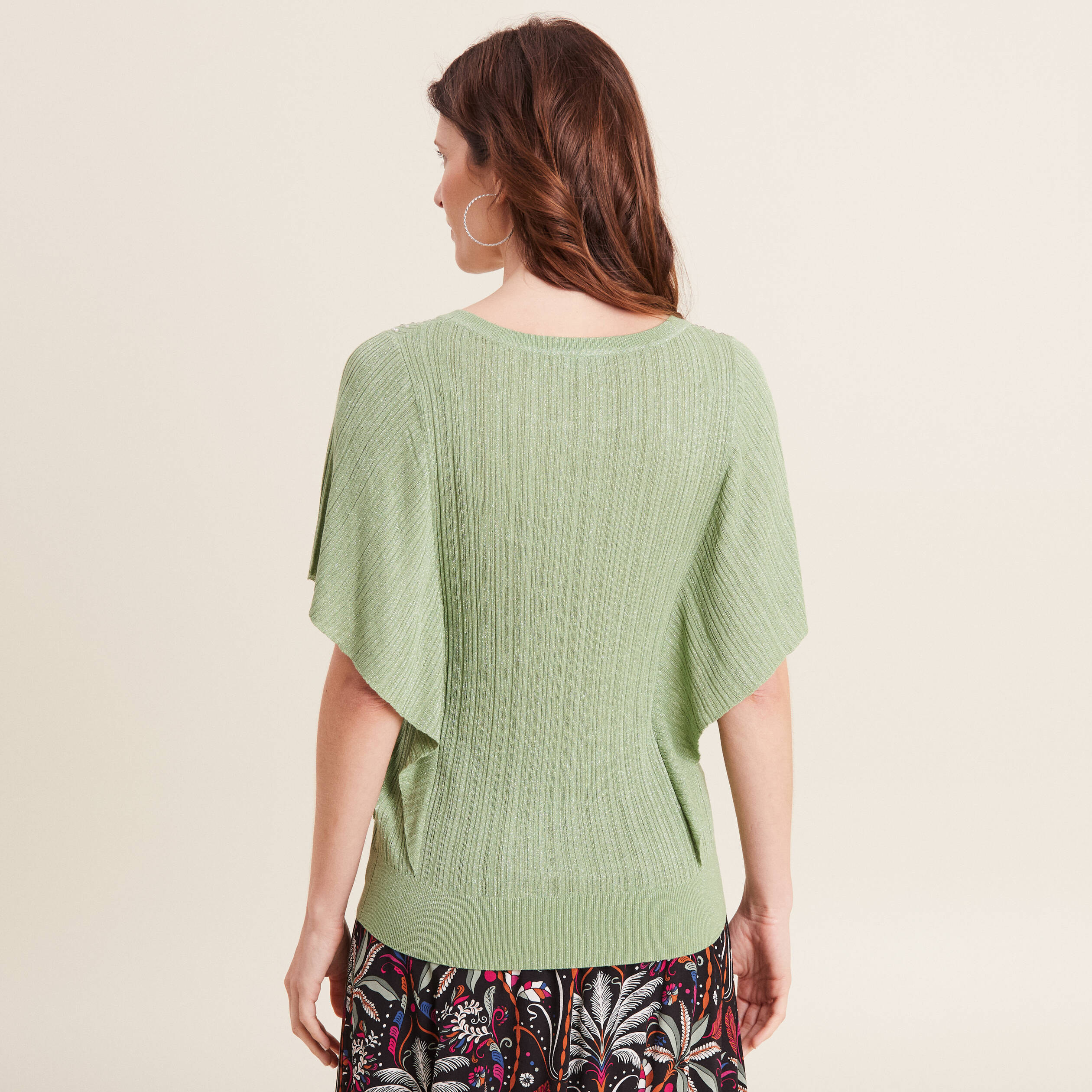 Pull manches courtes papillons vert émeraude femme