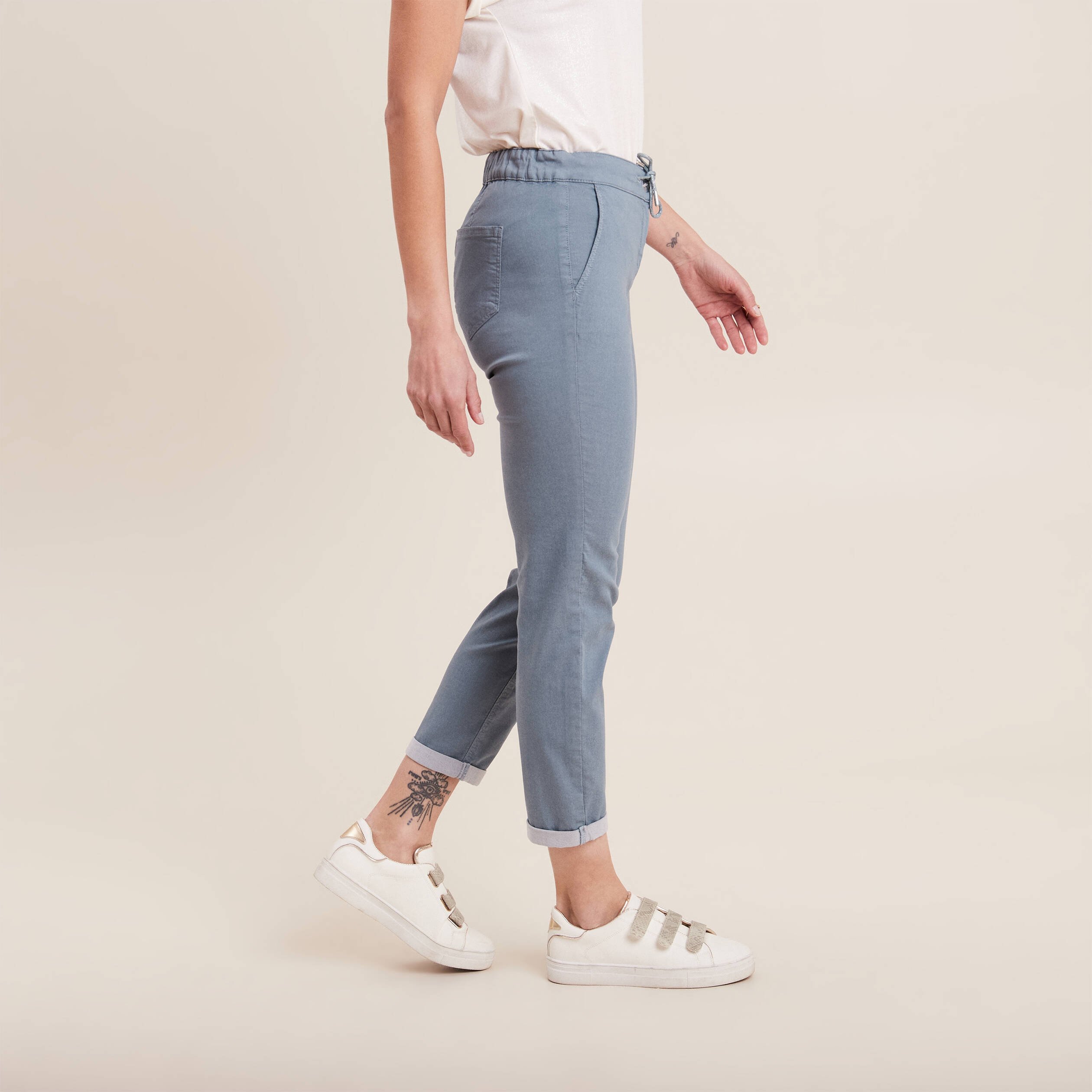 Pantalon coupe chino 7 8eme bleu gris femme Breal