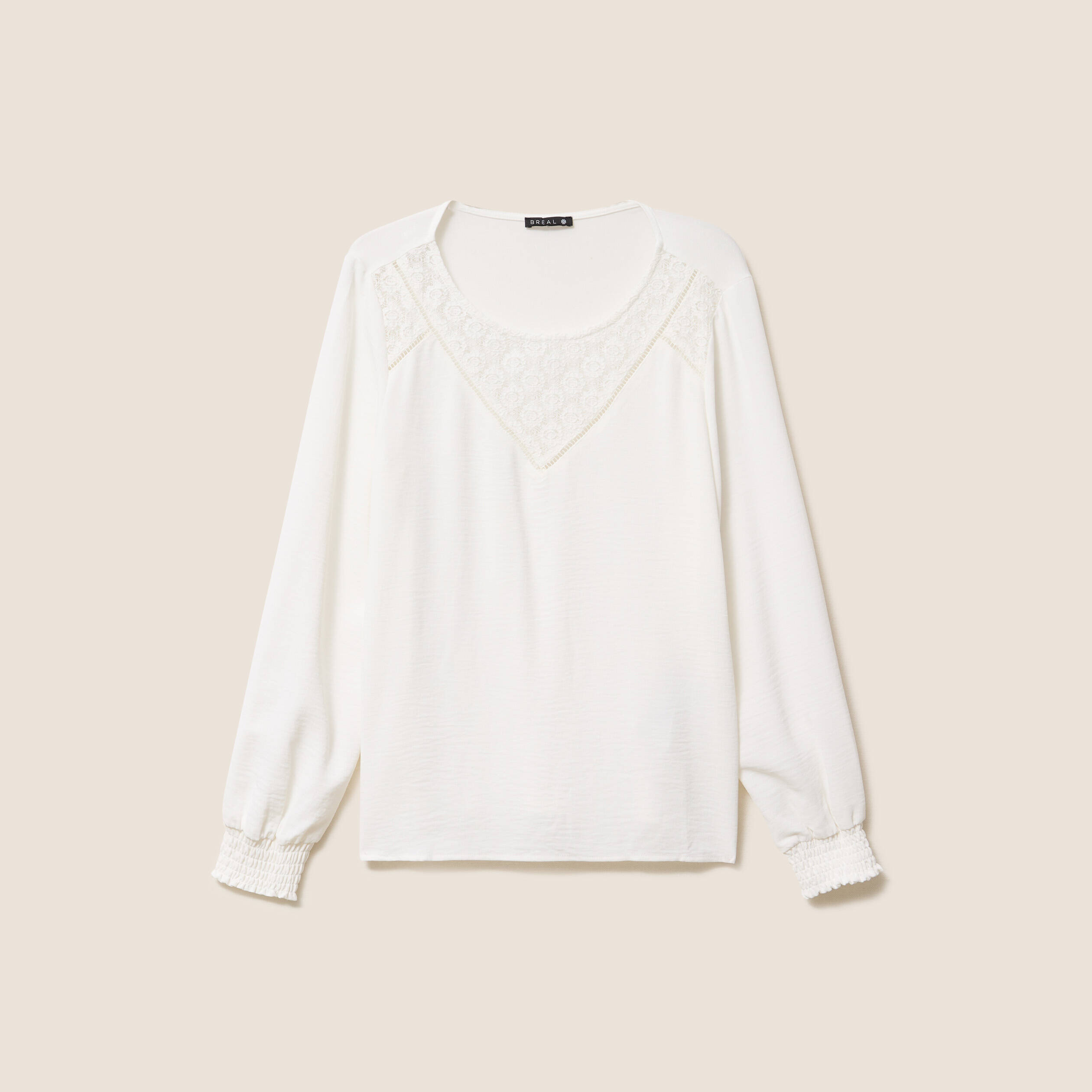 Blouse droite manches longues dentelle ecru femme