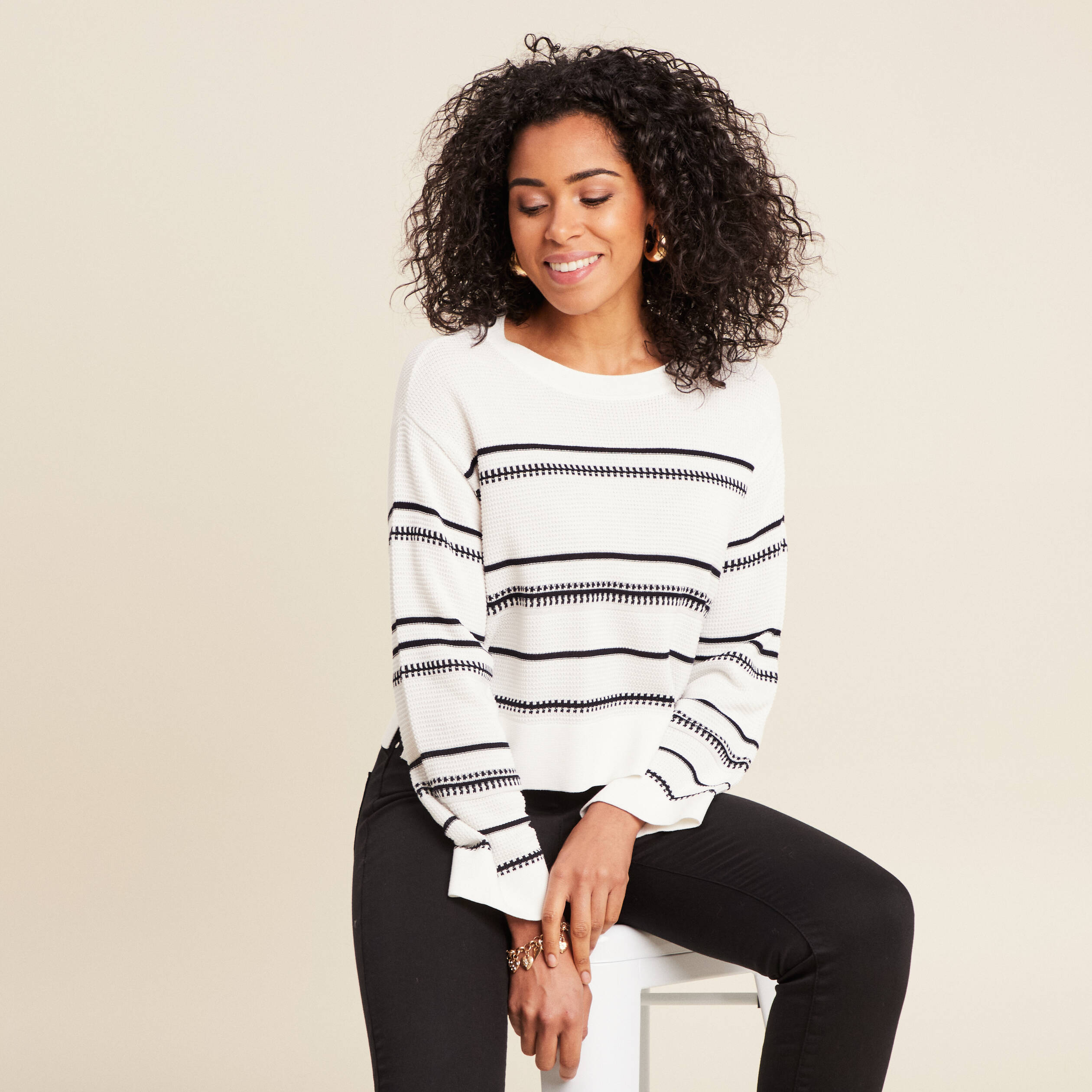 Pull manches longues blanc femme