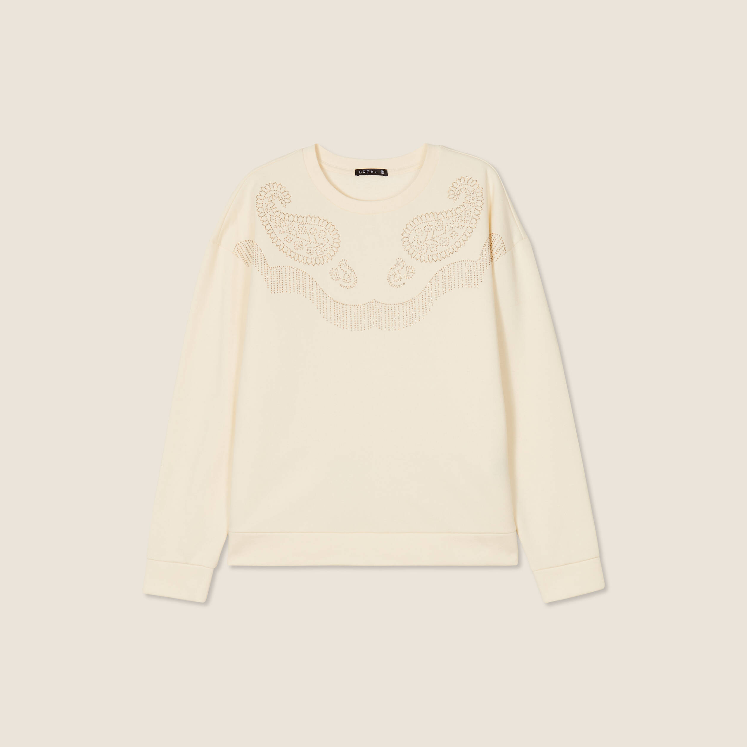 T-shirt manches longues strass ecru femme