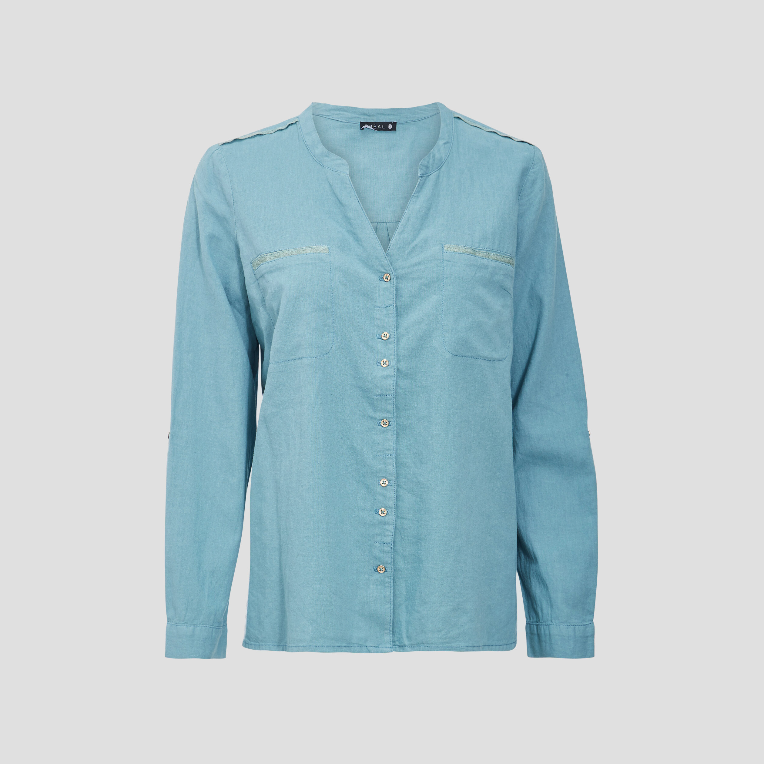 Chemise manches longues bleu gris femme