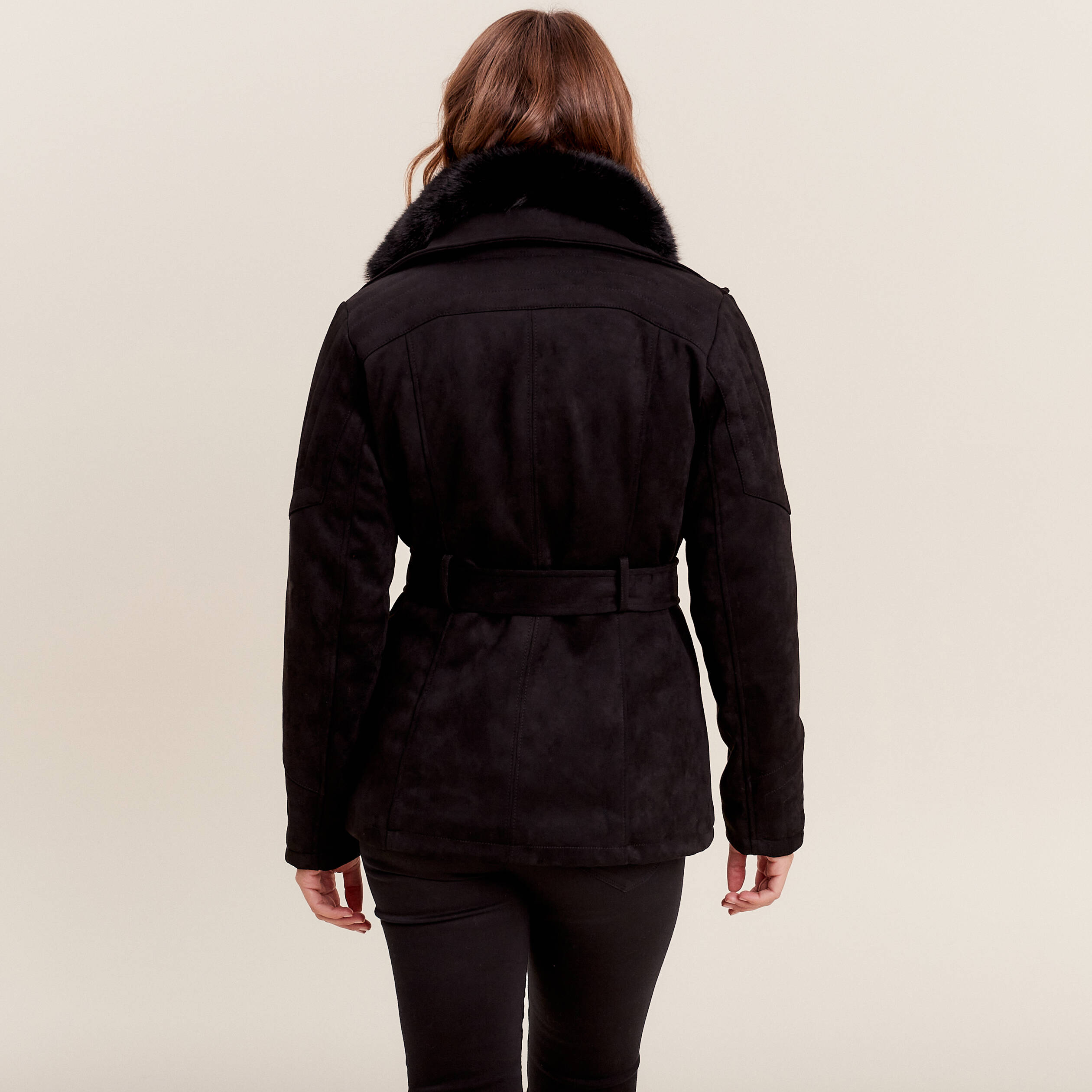 Manteau cintré suédine noir femme