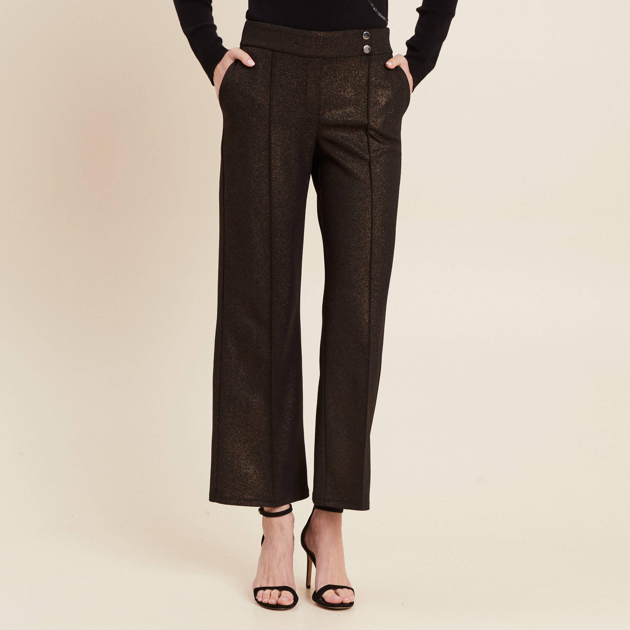 Pantalon large paillettes noir femme
