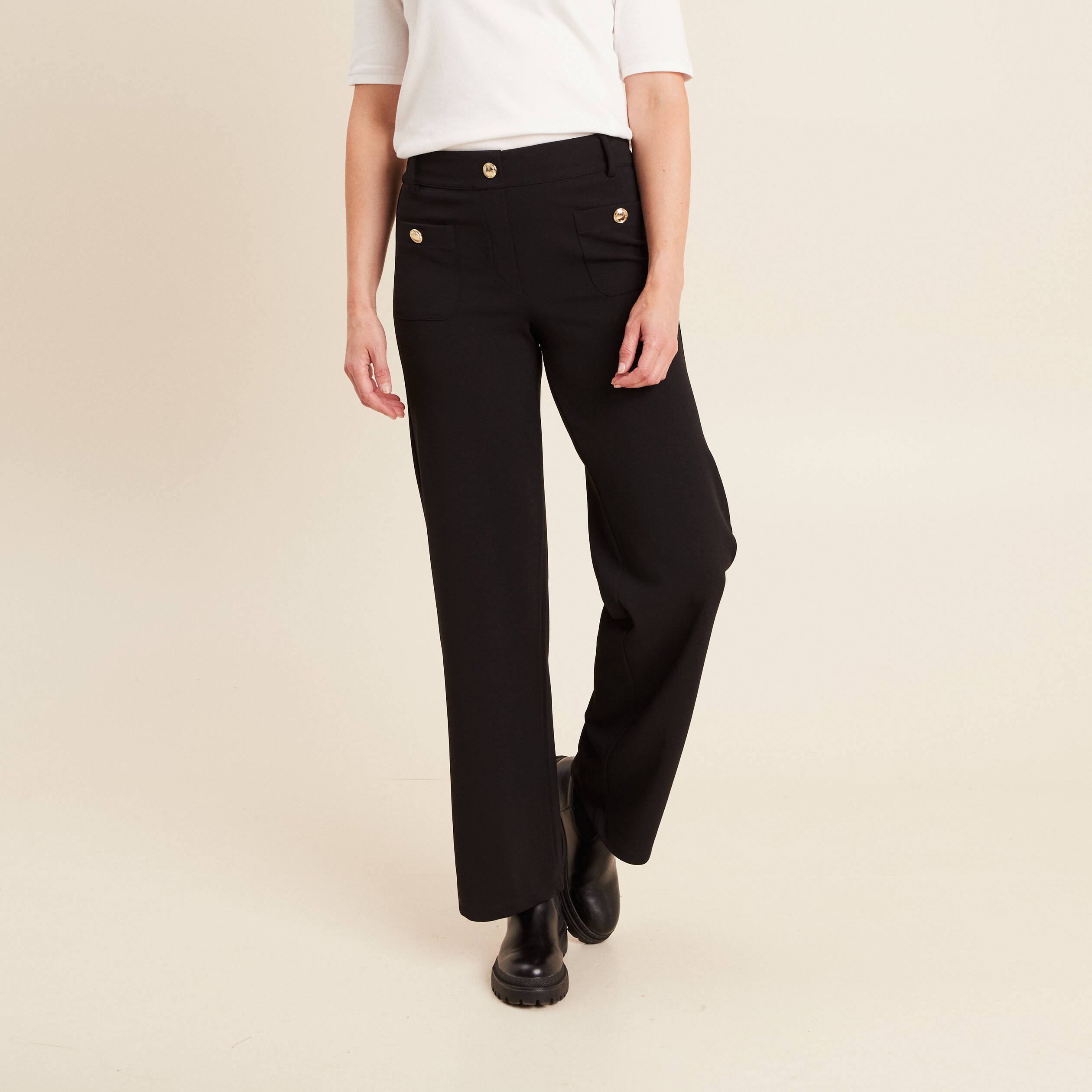 pantalon droit taille haute noir femme Pantalon droit taille haute noir femme