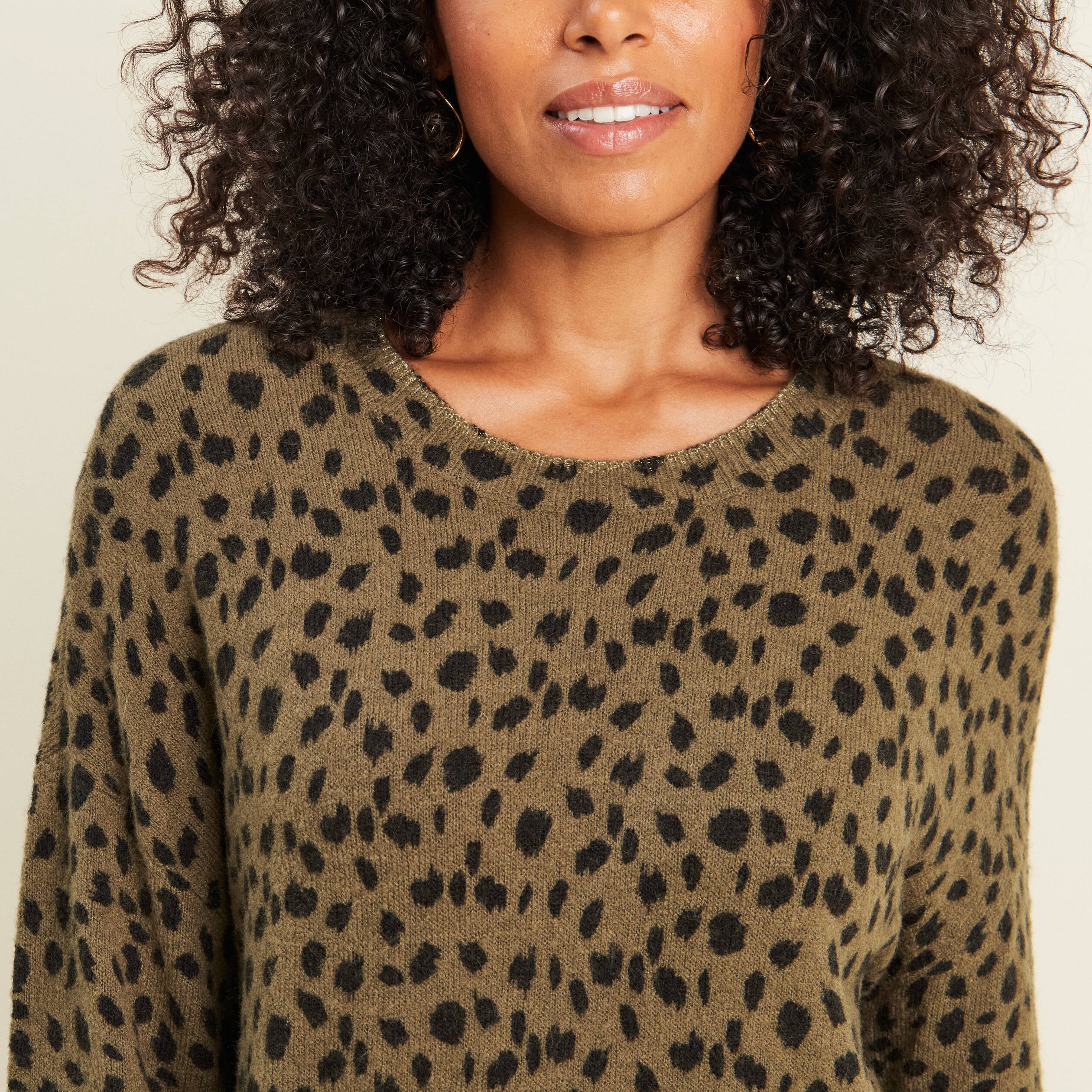 Pull droit col rond manches longues vert femme