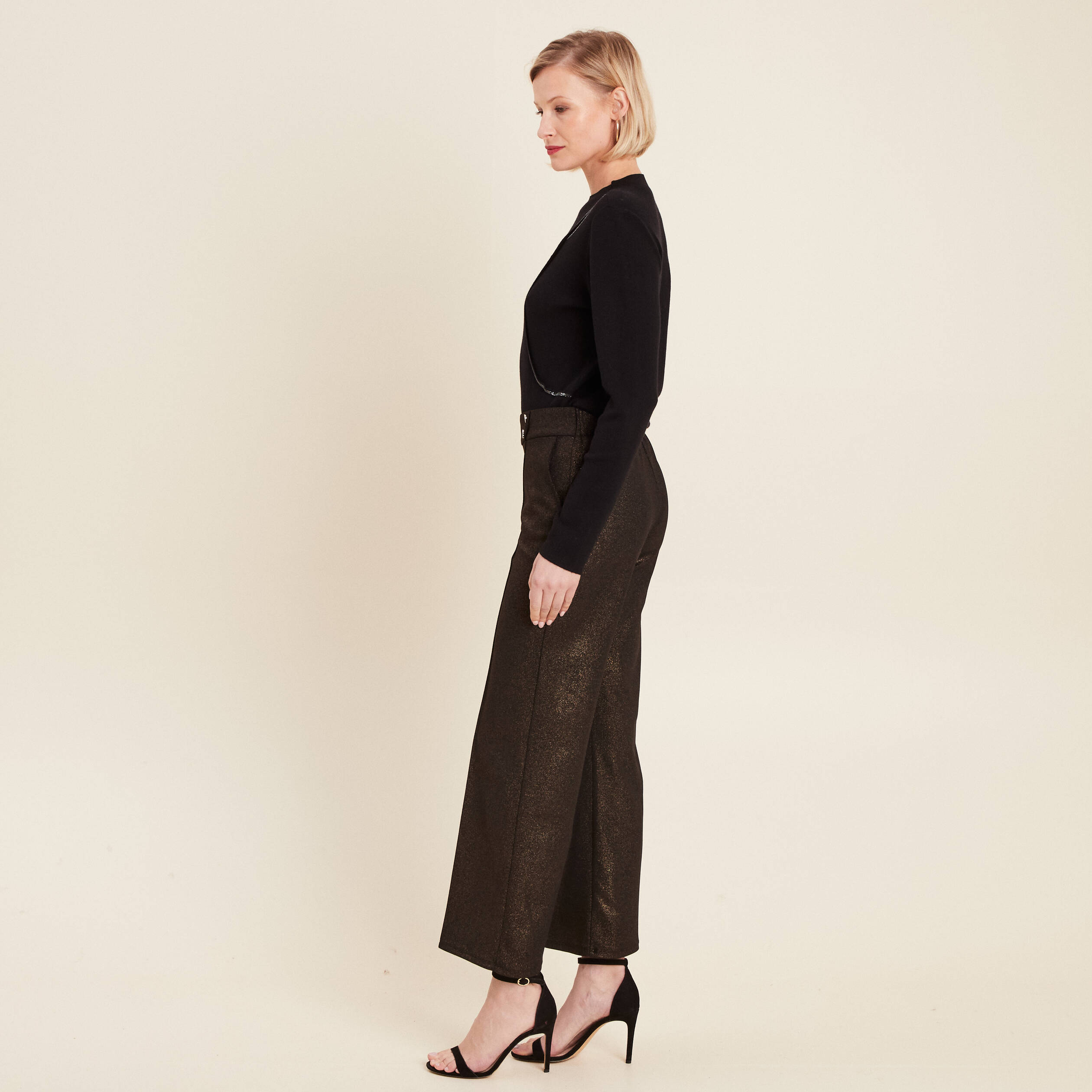 Pantalon large paillettes noir femme