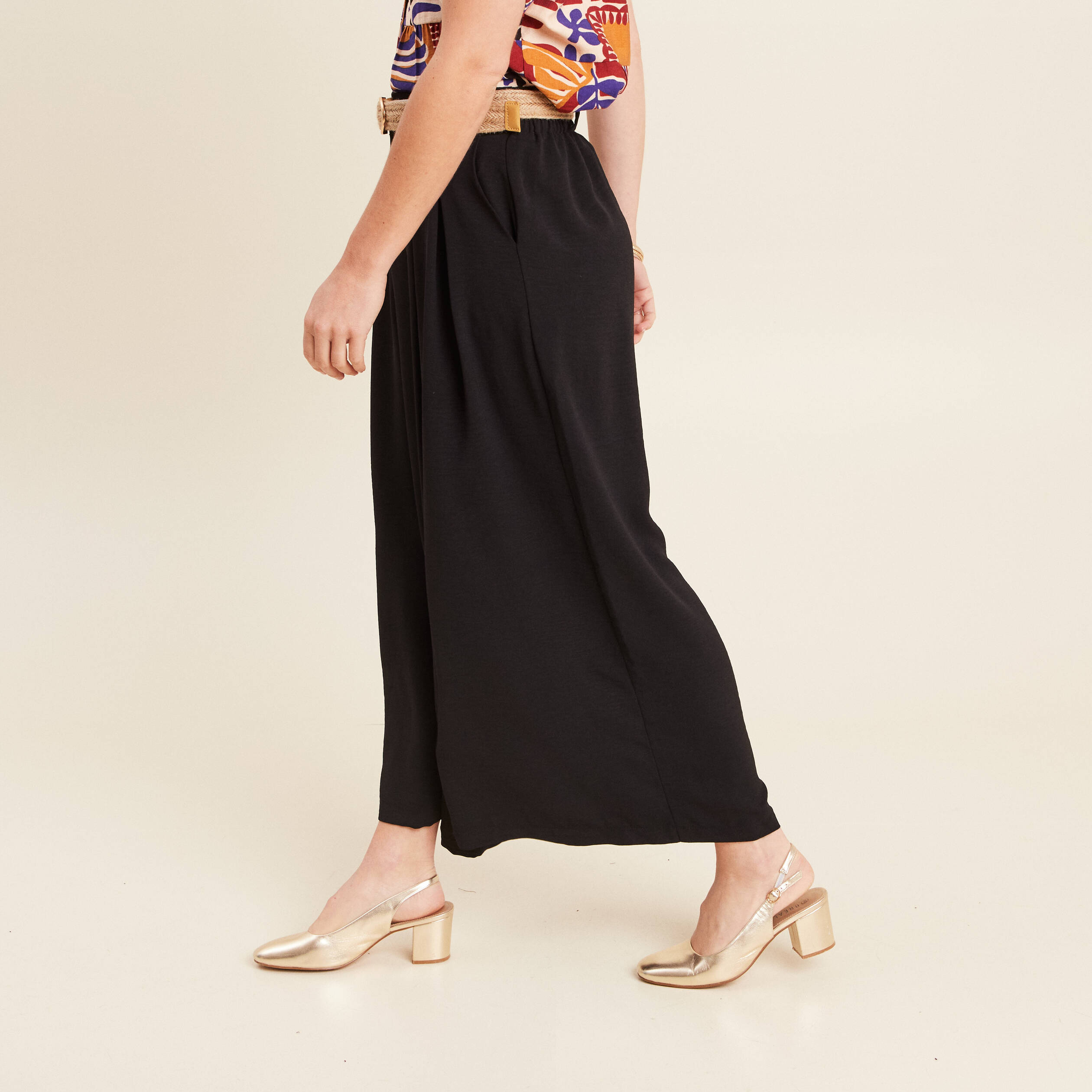 Pantalon jupe-culotte large noir femme