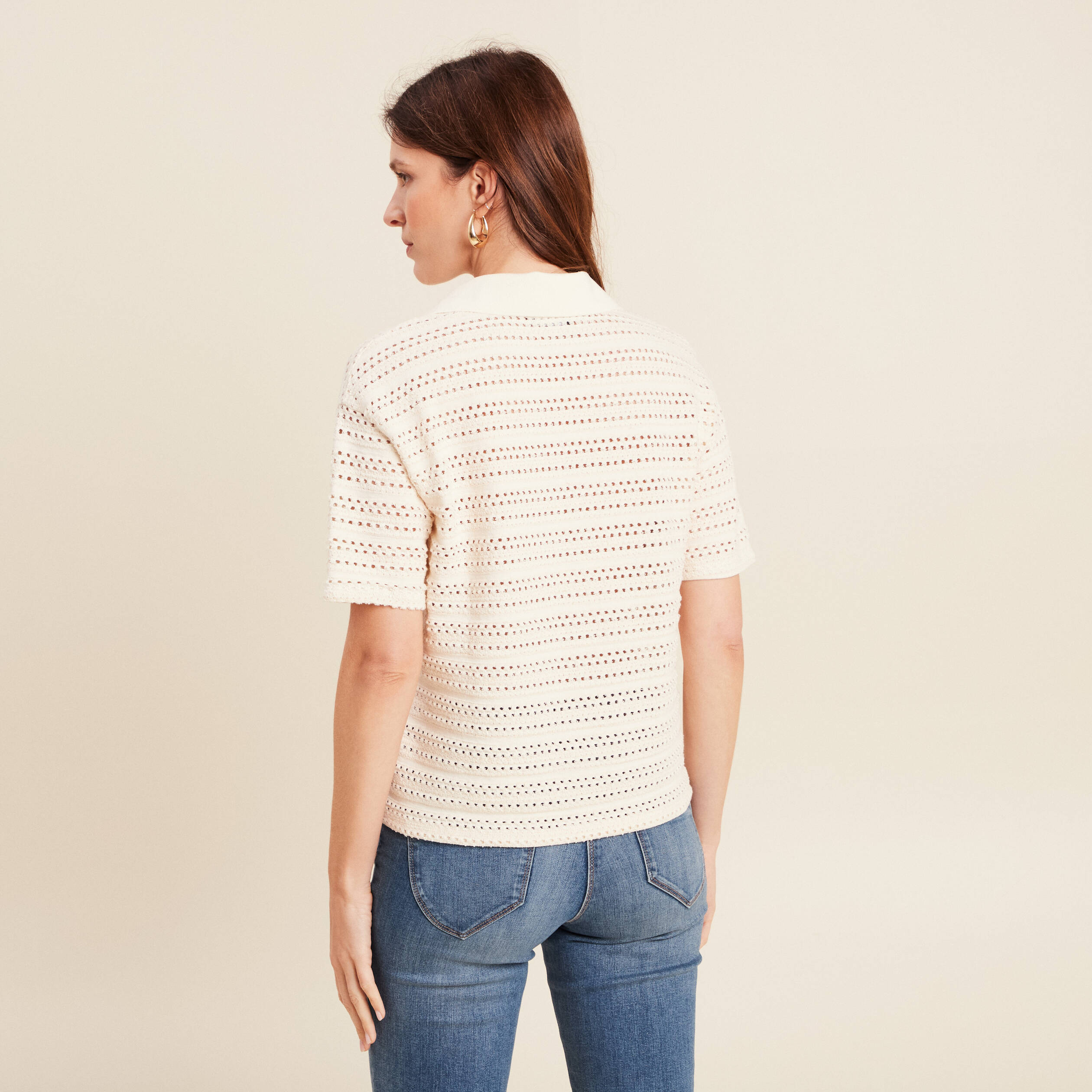 t shirt ample macrame manches courtes ecru femme T-shirt ample macramé manches courtes ecru femme