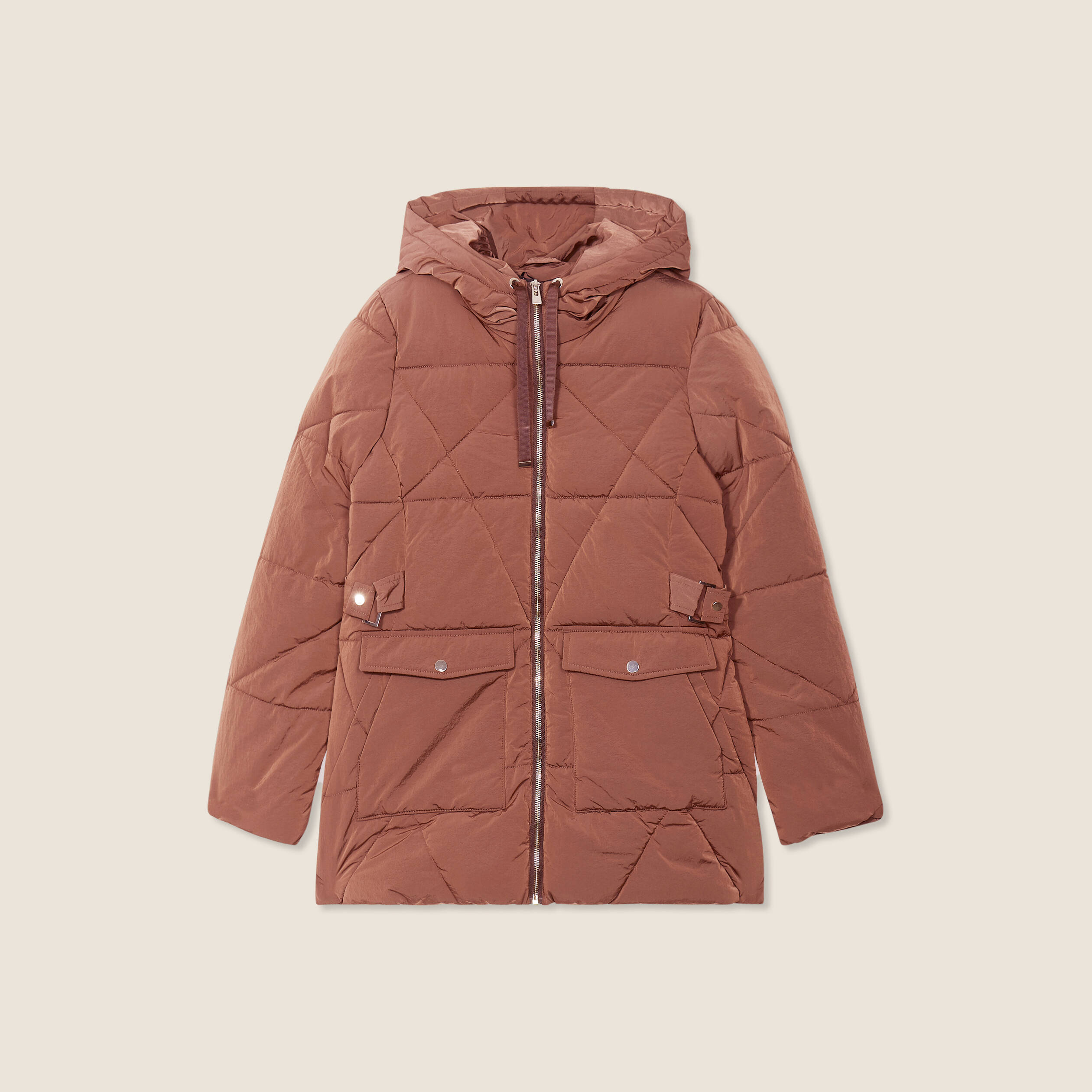 Doudoune cintr&eacute;e &agrave; capuche vieux rose femme