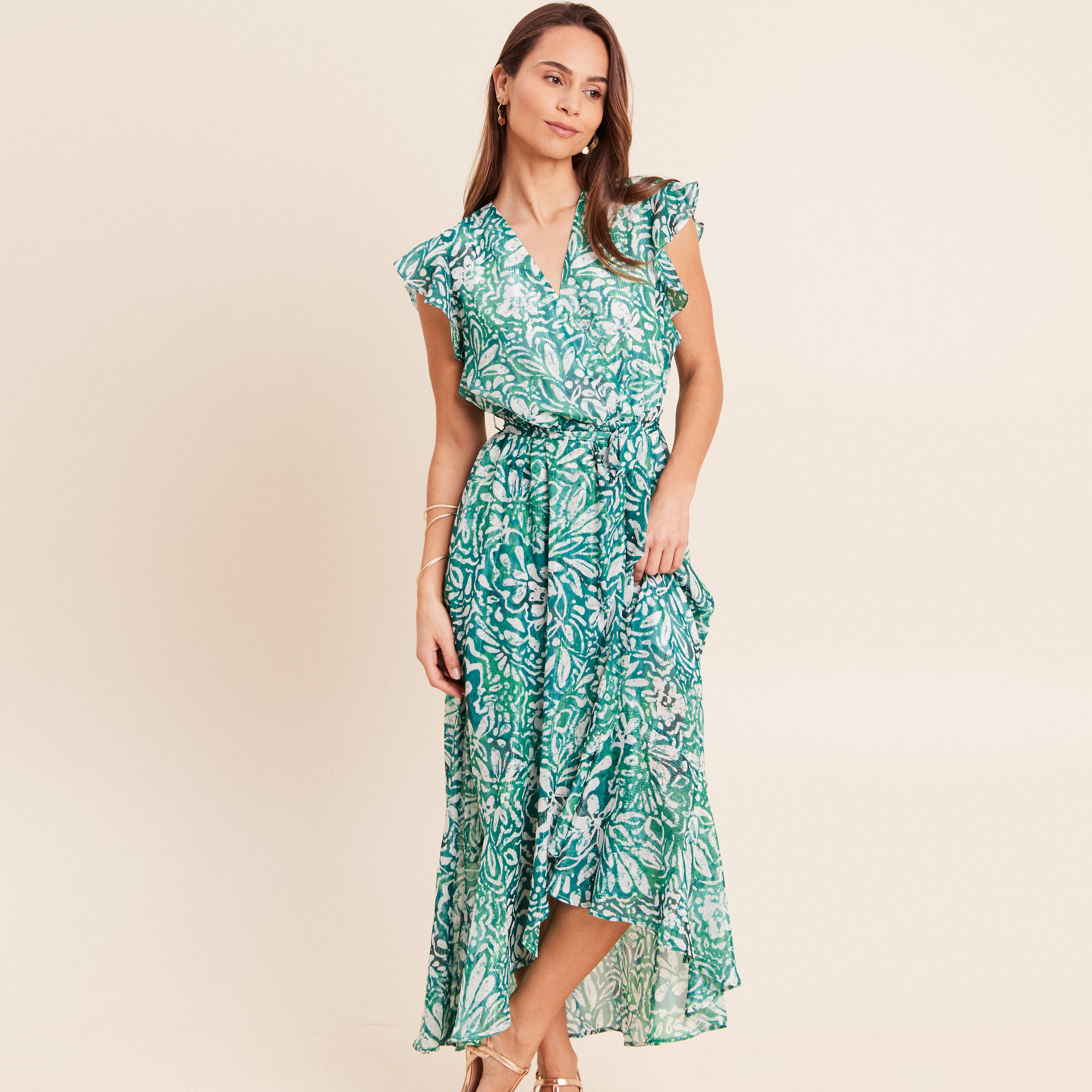 Robe longue portefeuille vert femme