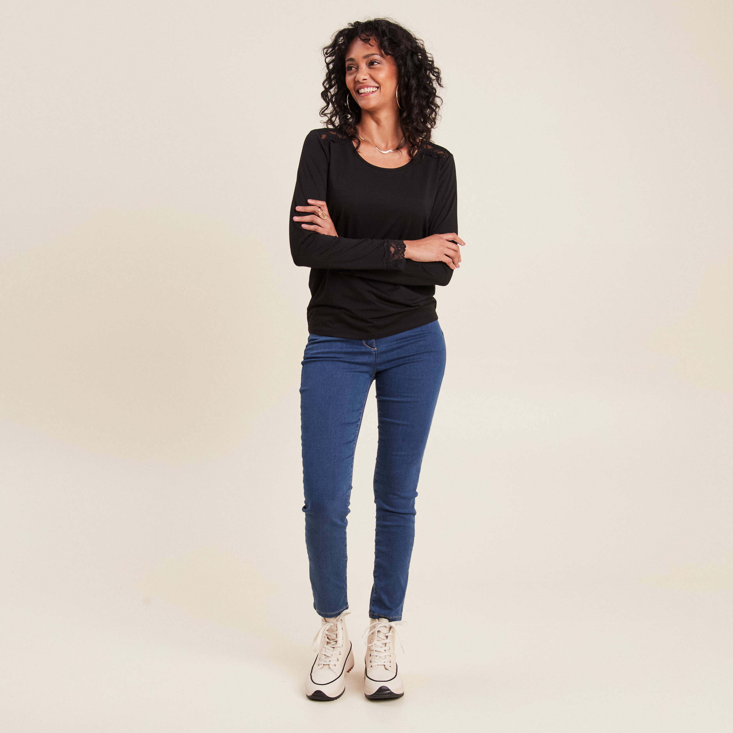 T-shirt thermo-douceur manches longues noir femme