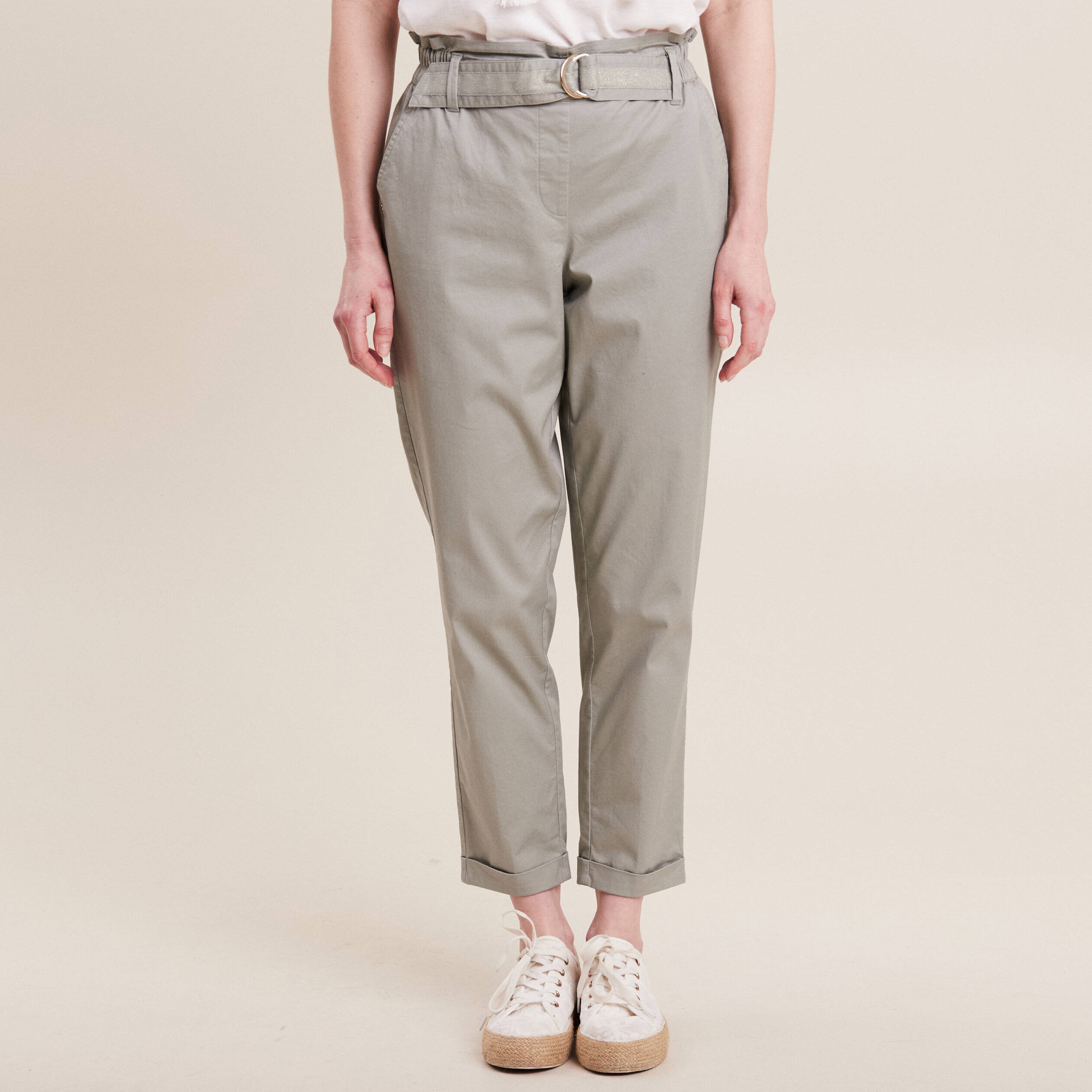 Pantalon chino 7/8ème vert clair femme
