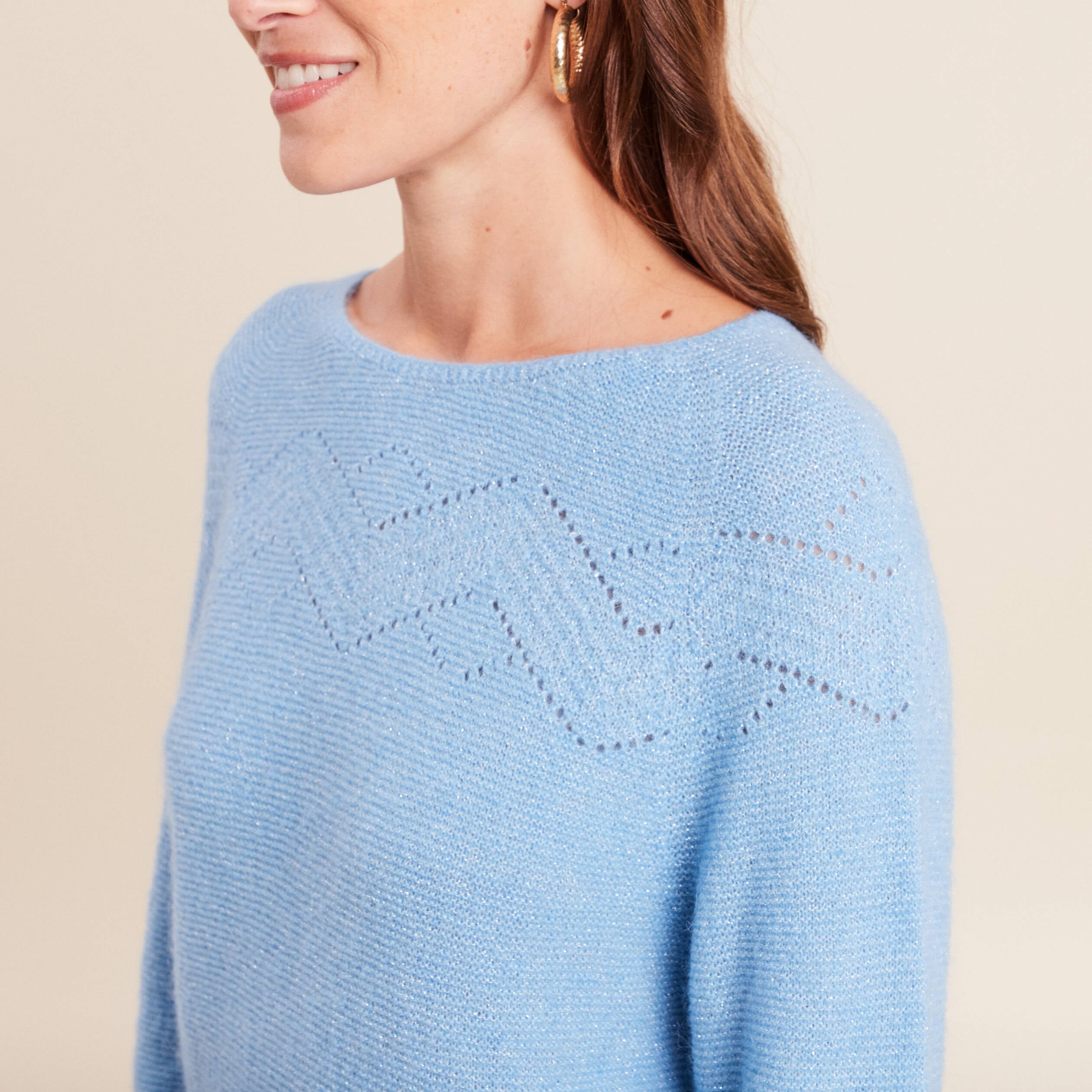 Pull confectionn&eacute; en France bleu ciel femme