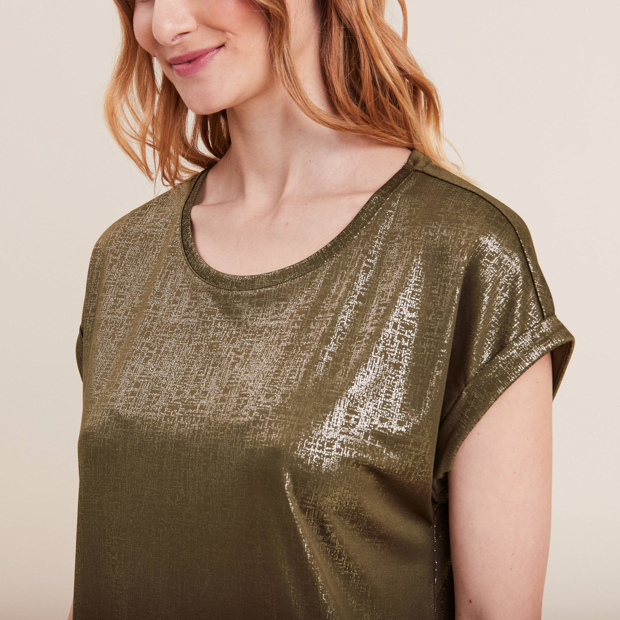 T-shirt manches courtes vert olive femme