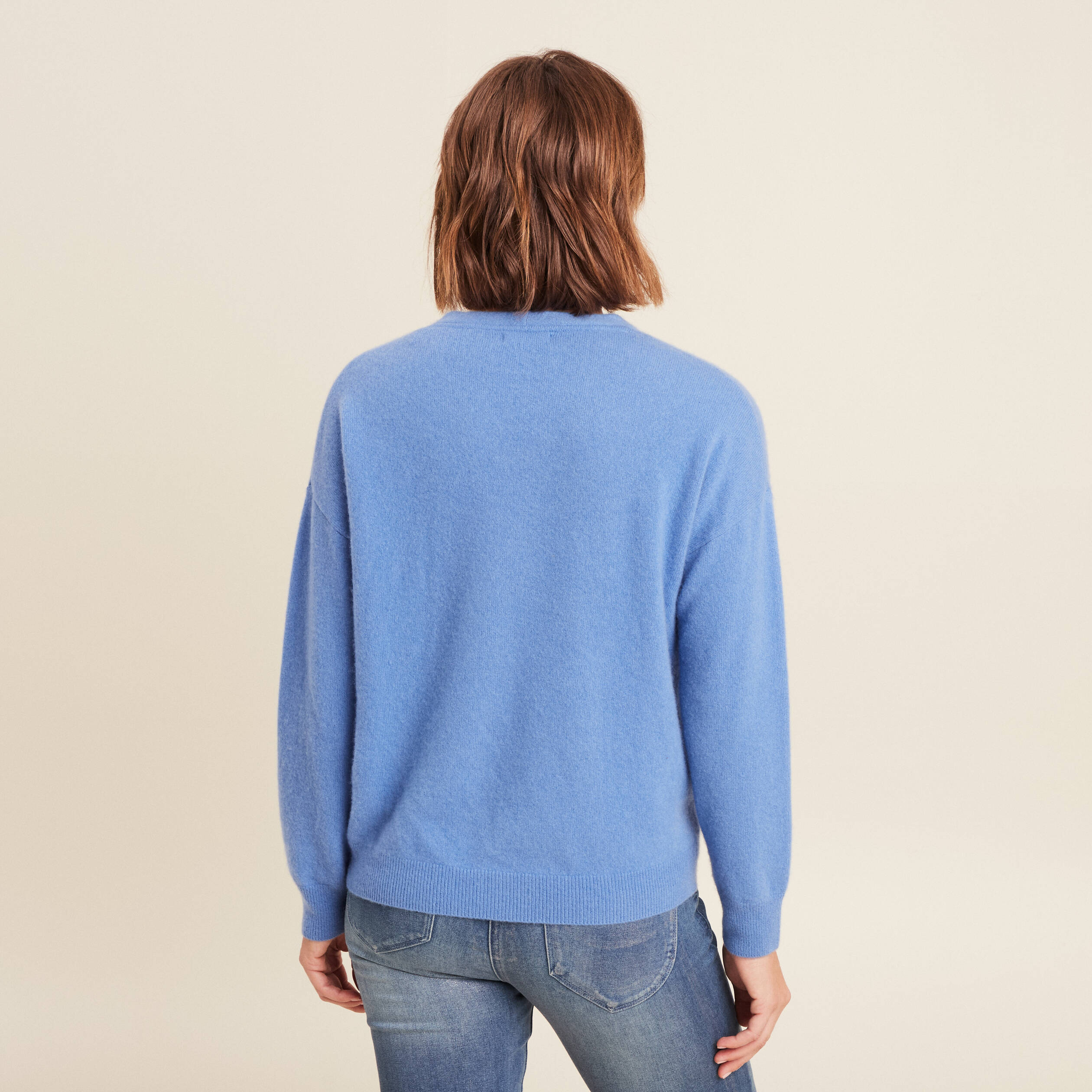 Pull en cachemire col v bleu violet femme