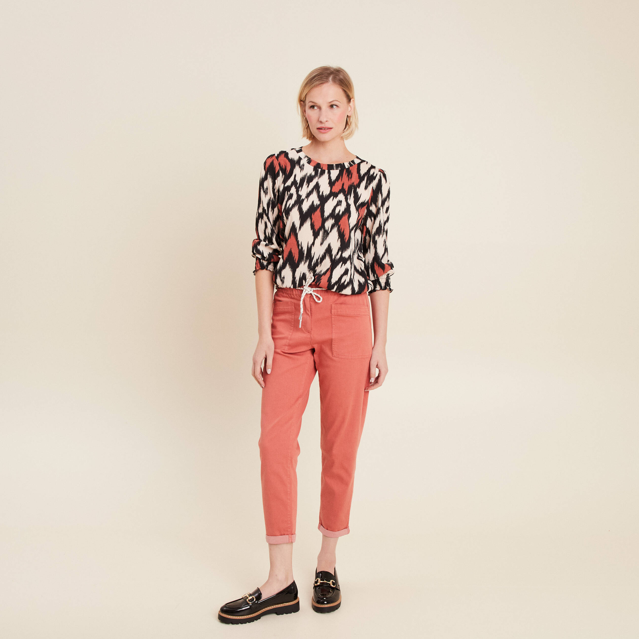 pantalon coupe droite a coulisse vieux rose femme Pantalon coupe droite à coulisse vieux rose femme