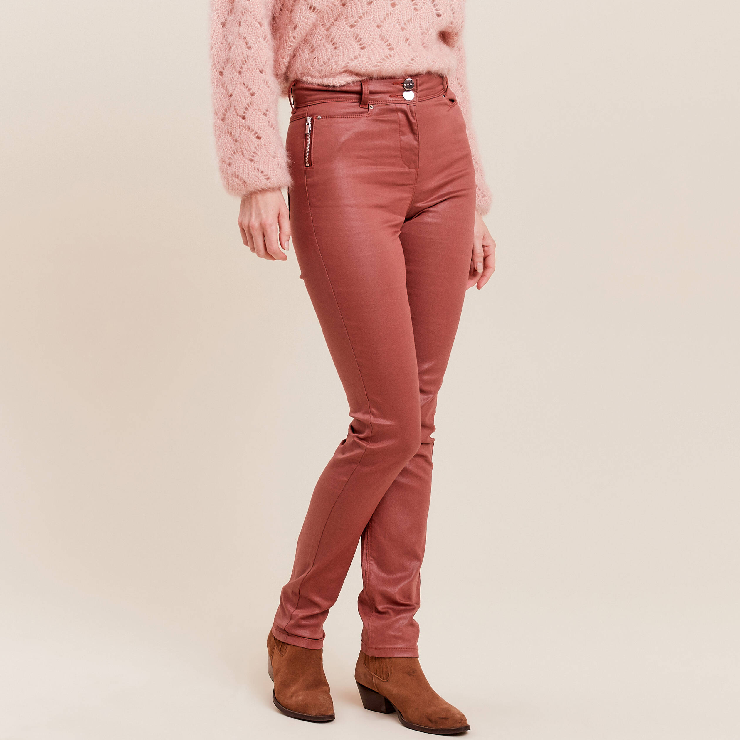 Pantalon léger taille standard 7/8ème marron cognac femme