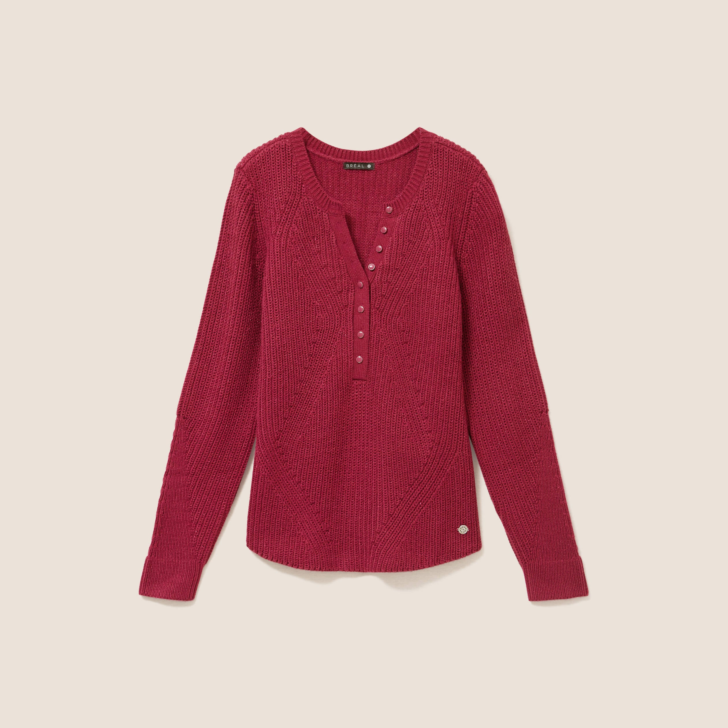 Pull manches longues rouge fonc&eacute; femme