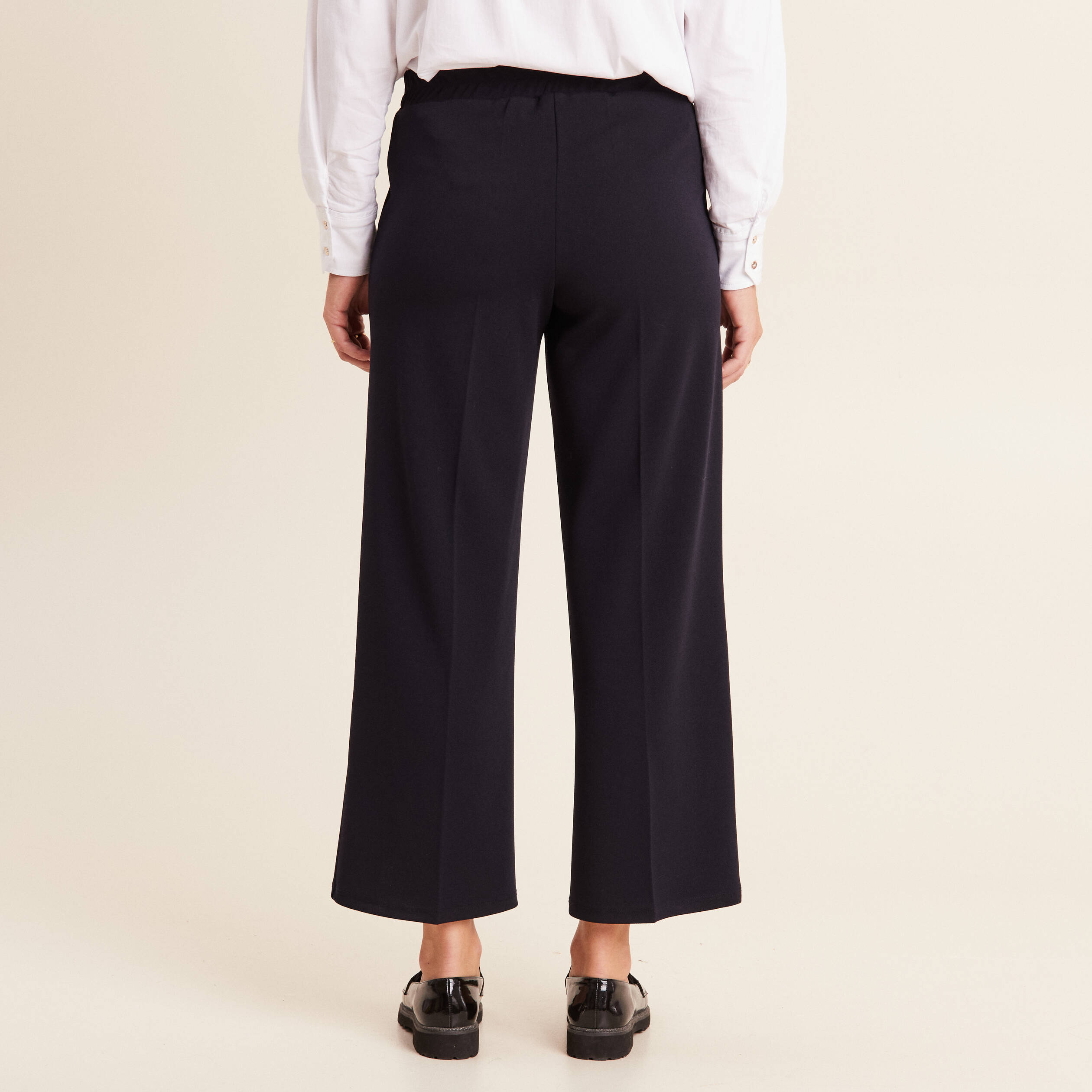 Pantalon coupe large &agrave; pinces bleu fonc&eacute; femme