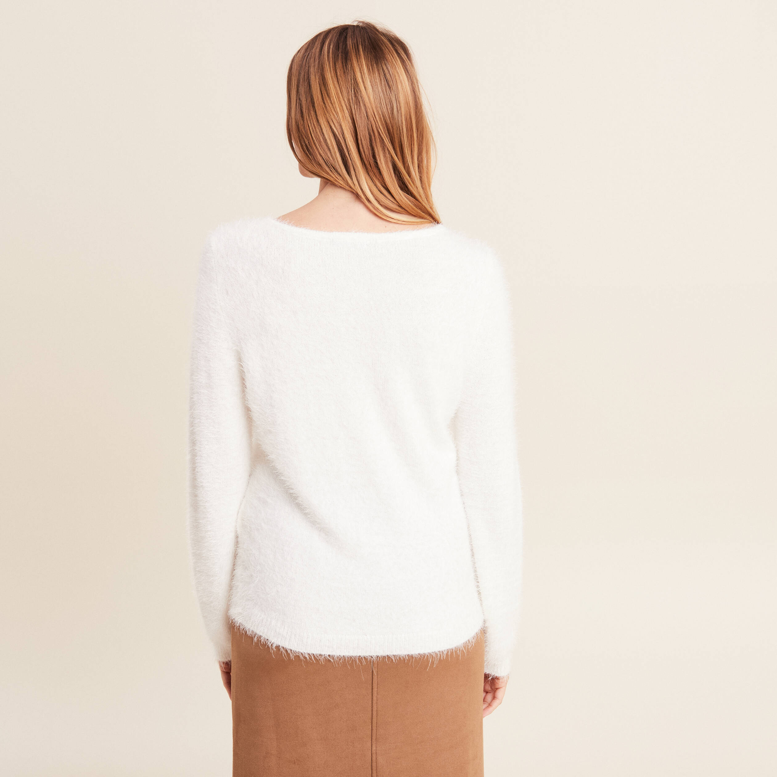 Pull manches longues ecru femme