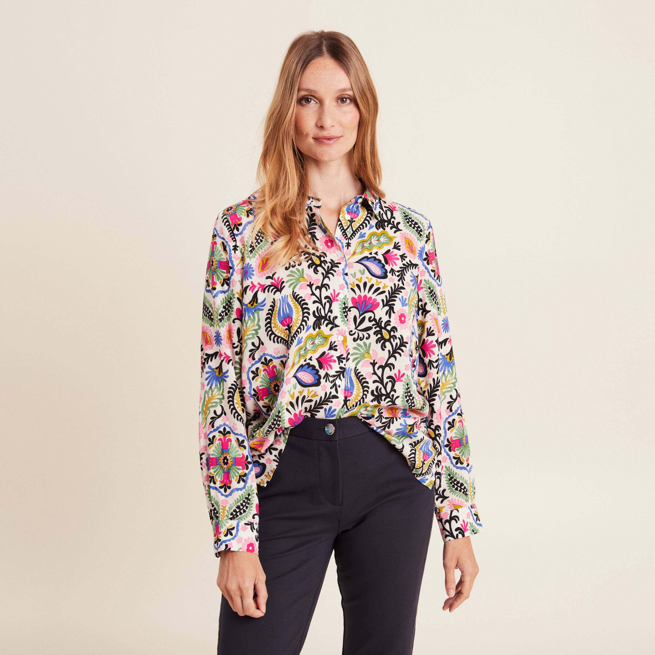 Chemise manches longues rose femme