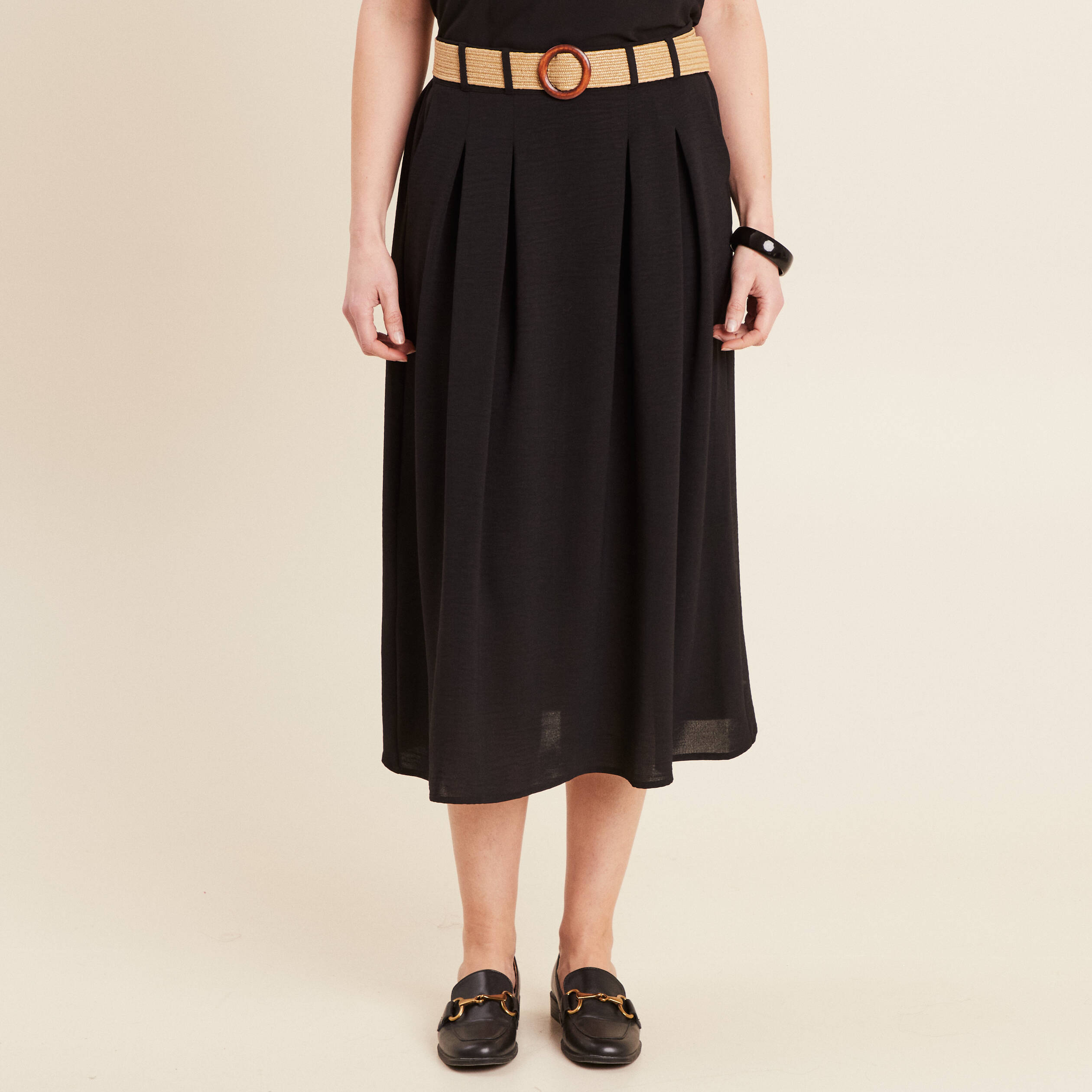 jupe longue evasee ceinturee noir femme Jupe longue évasée ceinturée noir femme