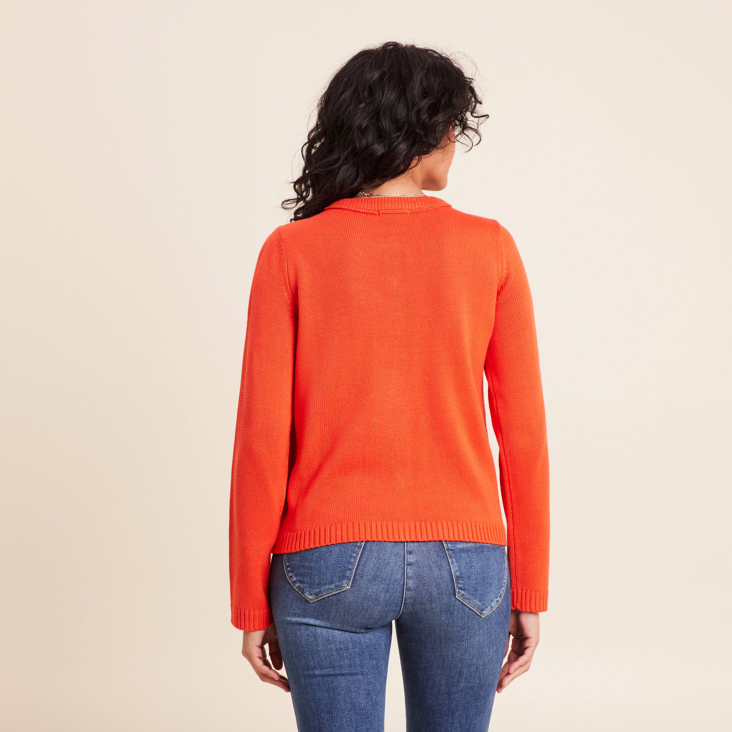 Gilet droit long &agrave; manches longues orange fonc&eacute; femme