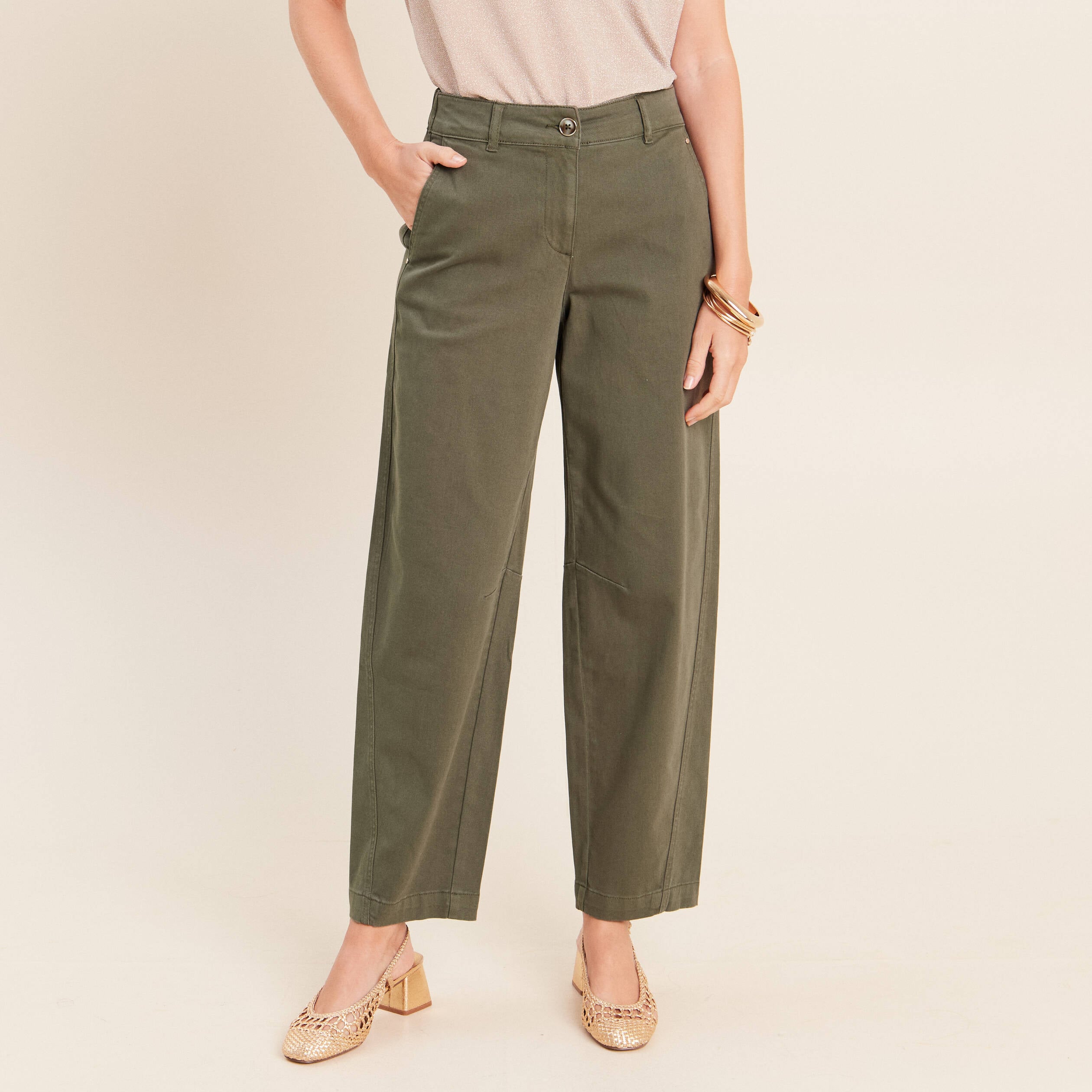 Pantalon boyfriend vert kaki femme