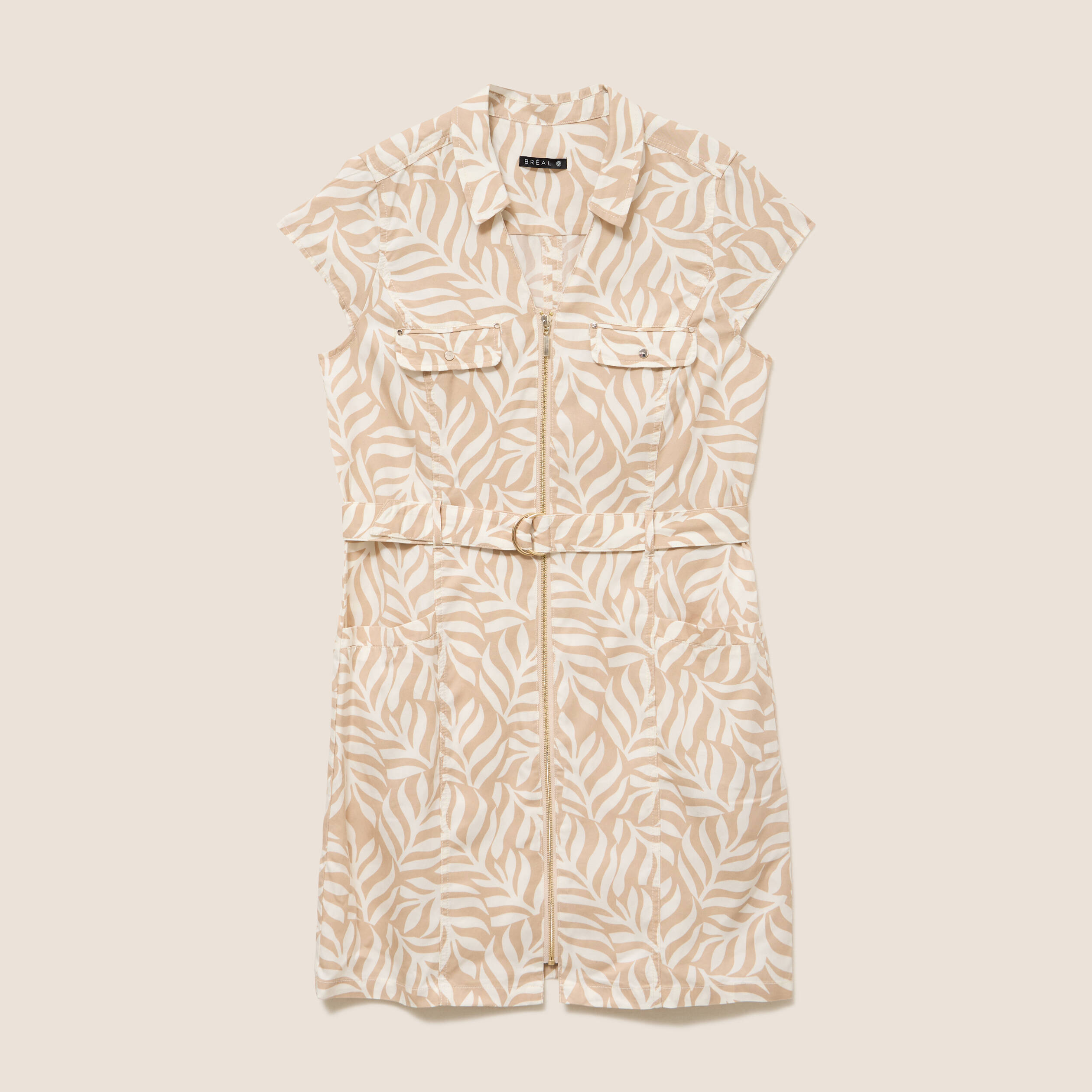 Robe droite zipp&eacute;e beige femme