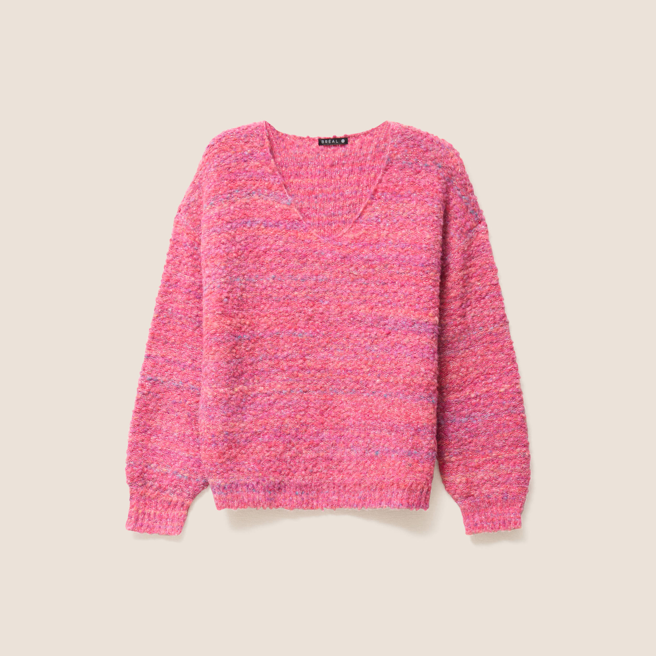Pull col v manches longues rose fushia femme