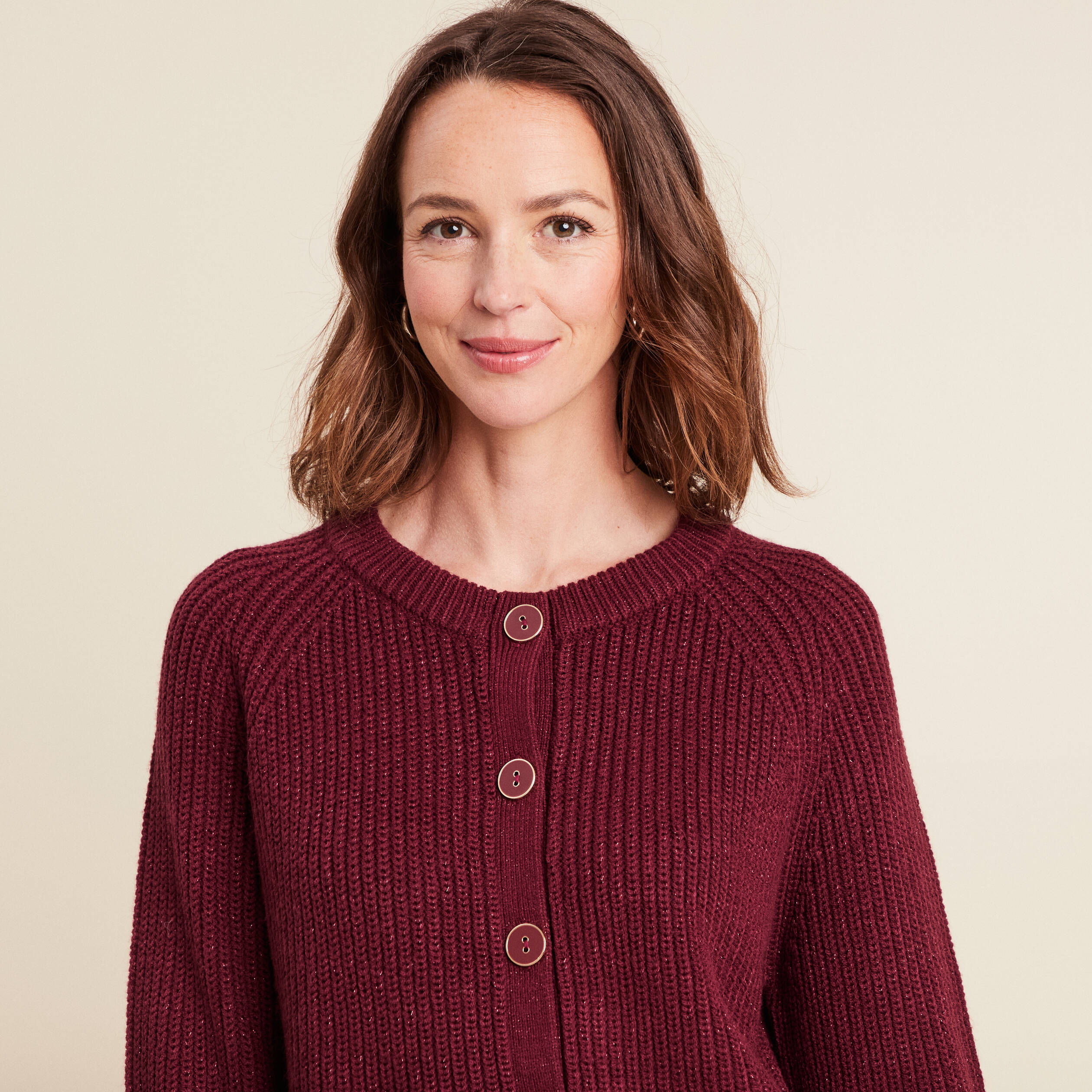 Gilet droit mi-long col rond bordeaux femme
