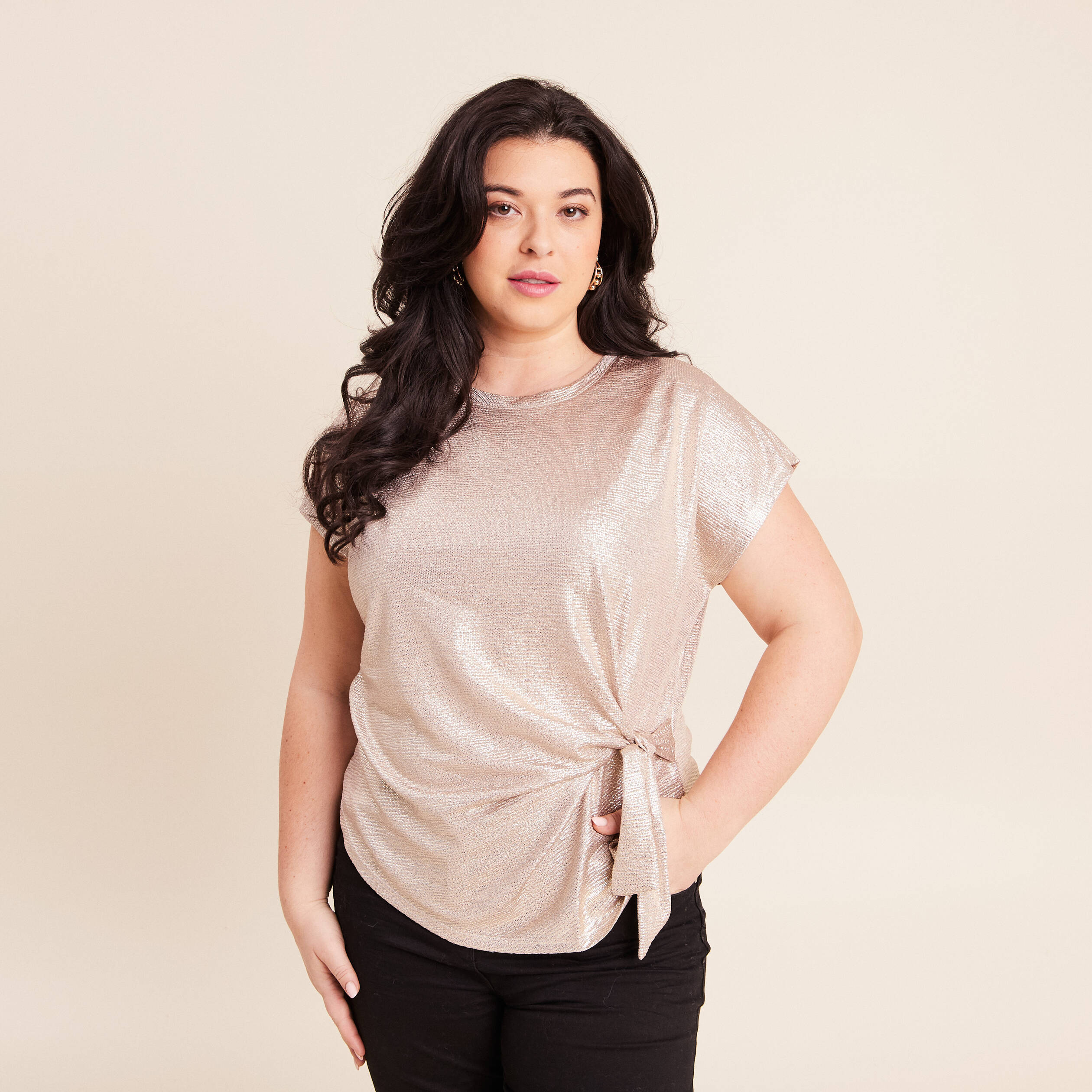 Selected Femme Top Sequin DorÃ© Femme Top Manches Courtes En