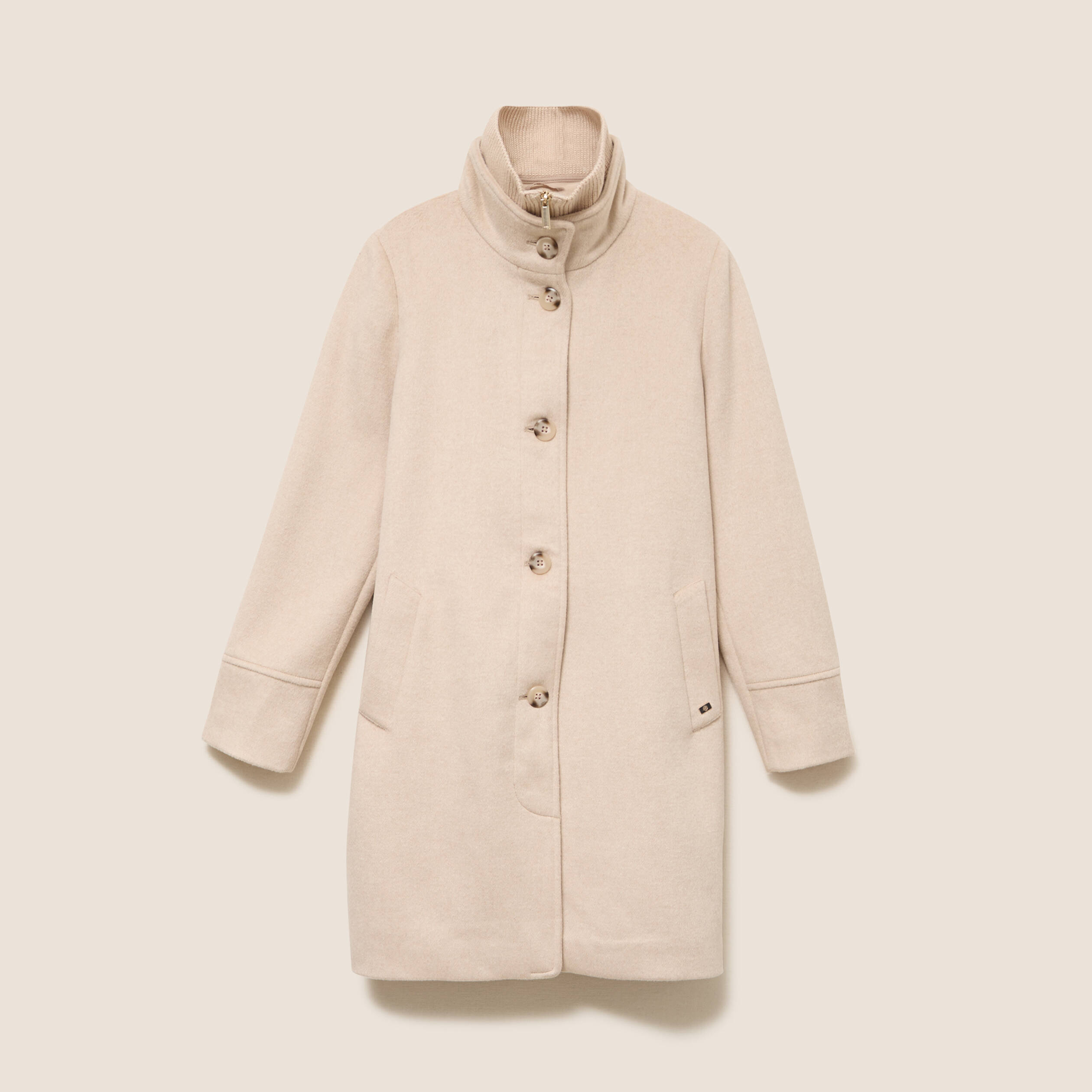Manteau col montant doubl&eacute; creme femme