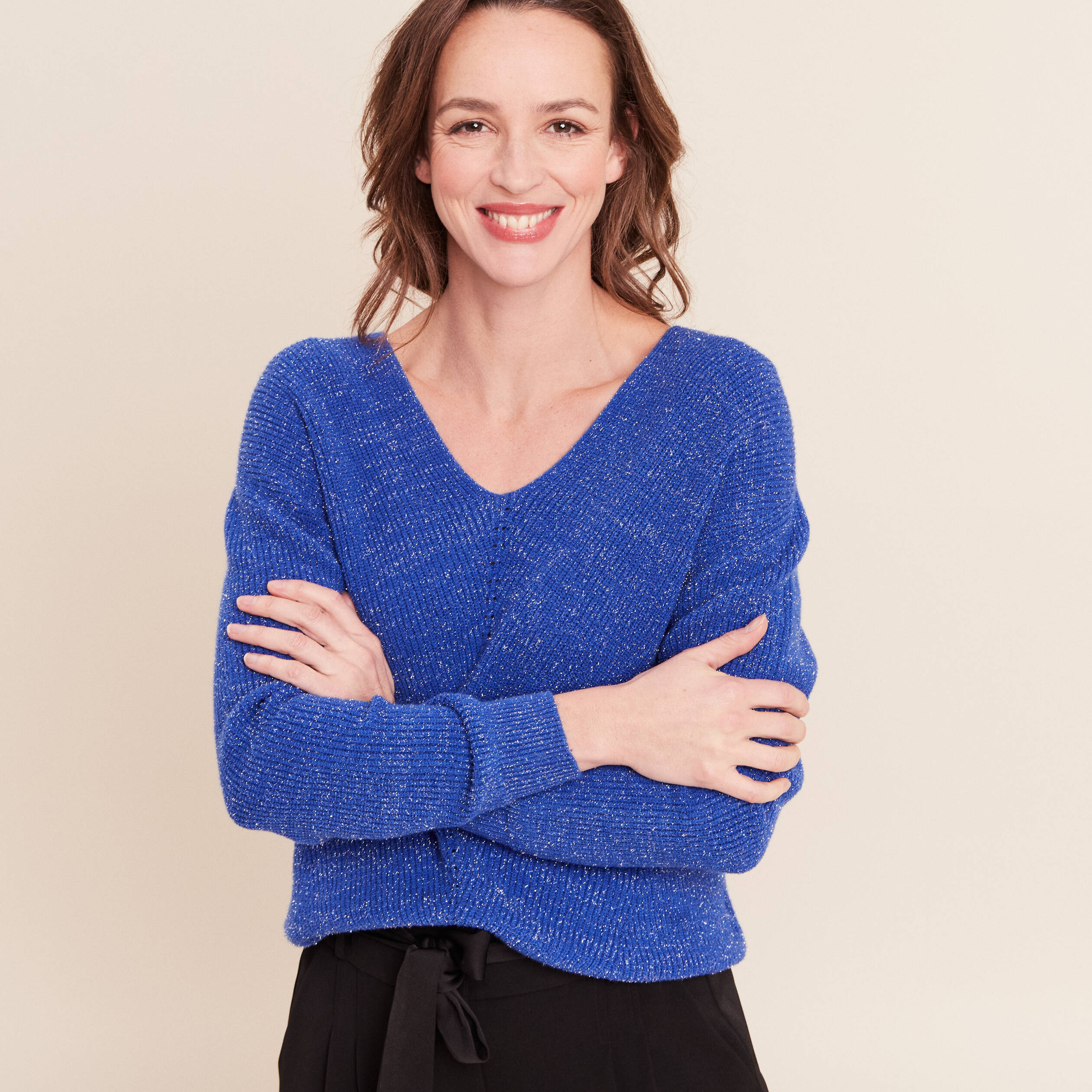 Pull manches longues bleu electrique femme