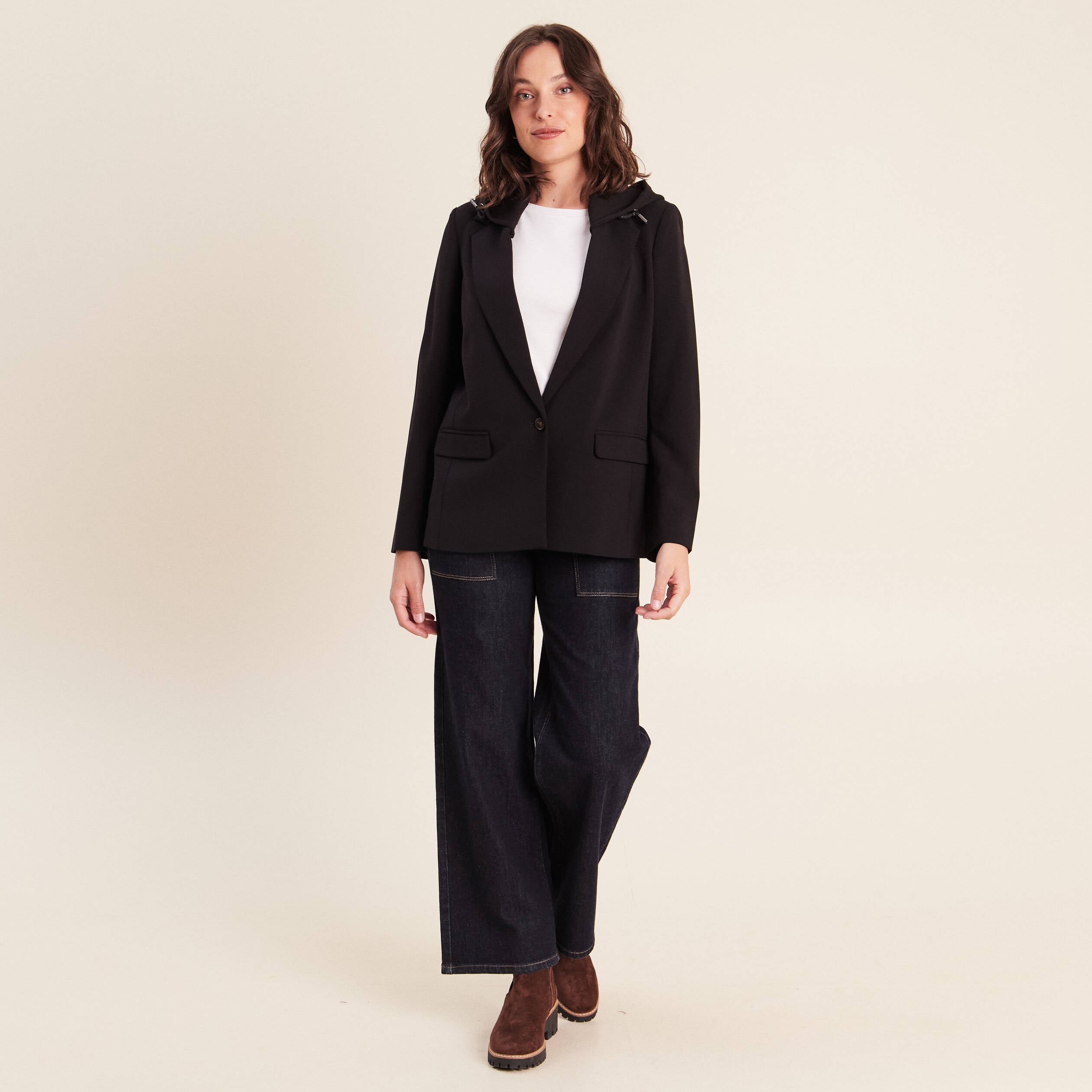 Blazer avec capuche amovible doubl&eacute; noir femme