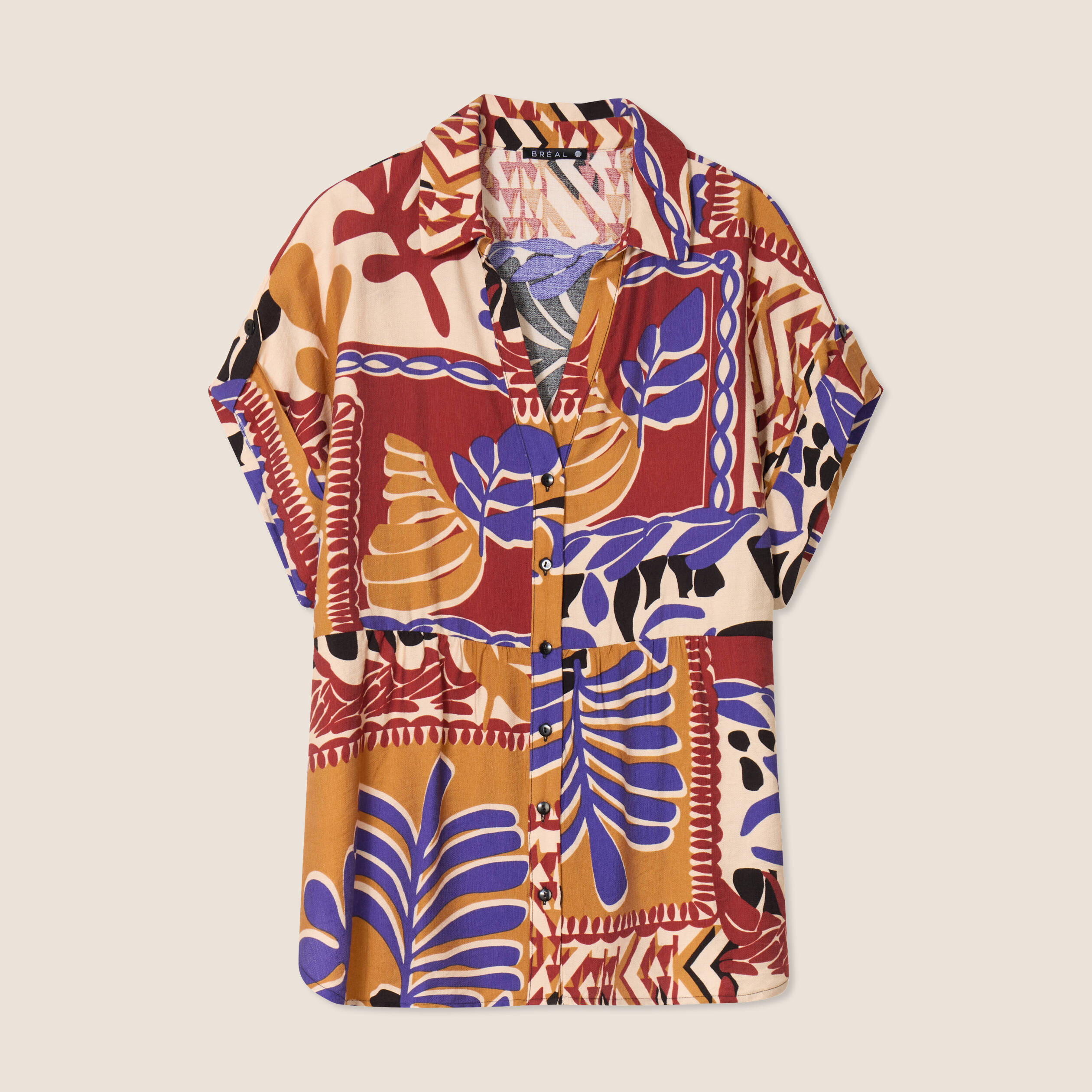 chemise ample manches courtes multicolore femme Chemise ample manches courtes multicolore femme
