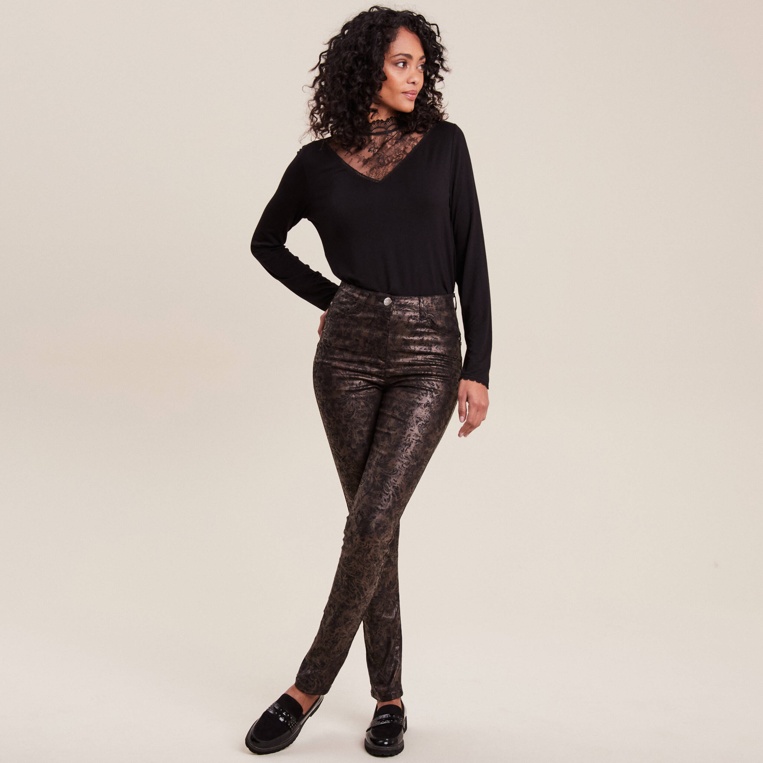 pantalon ajuste couleur bronze femme Pantalon ajusté couleur bronze femme