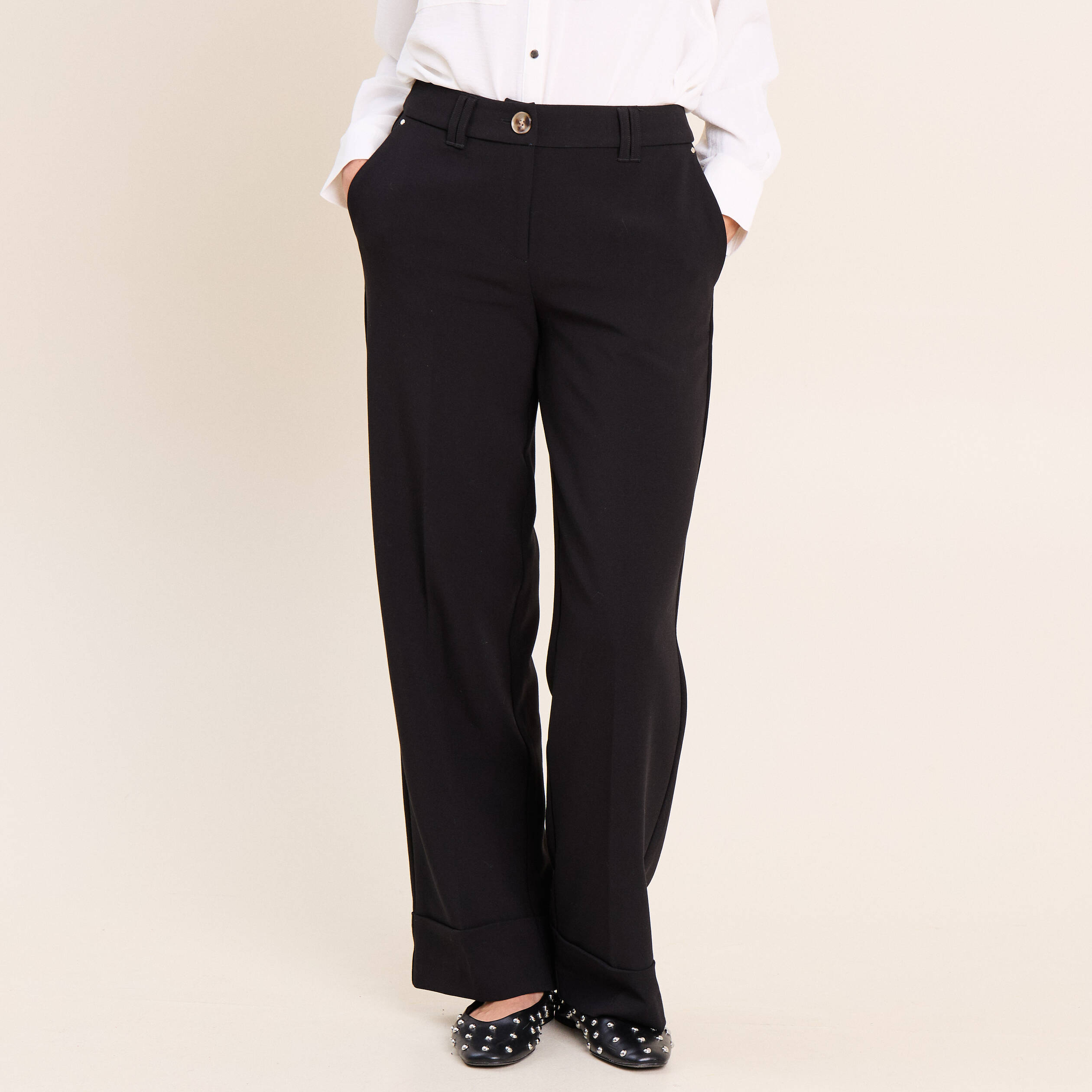 Pantalon taille haute fluide noir femme
