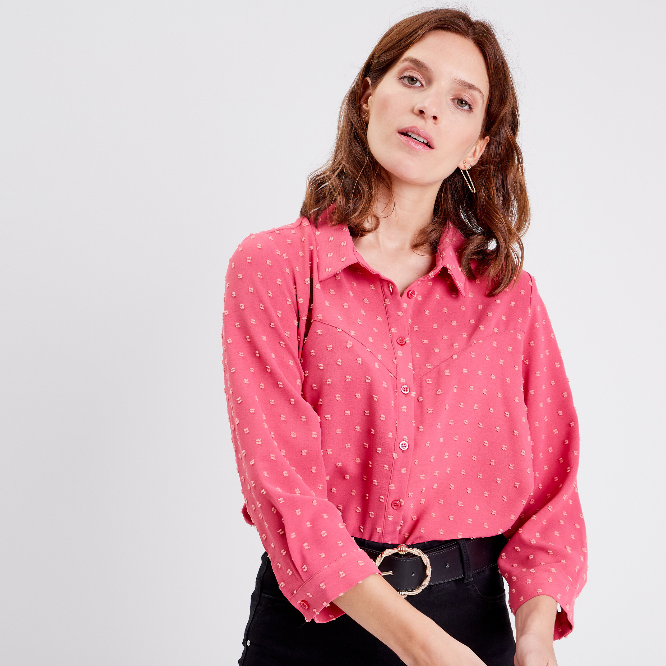 Chemise manches 3/4 rose framboise femme
